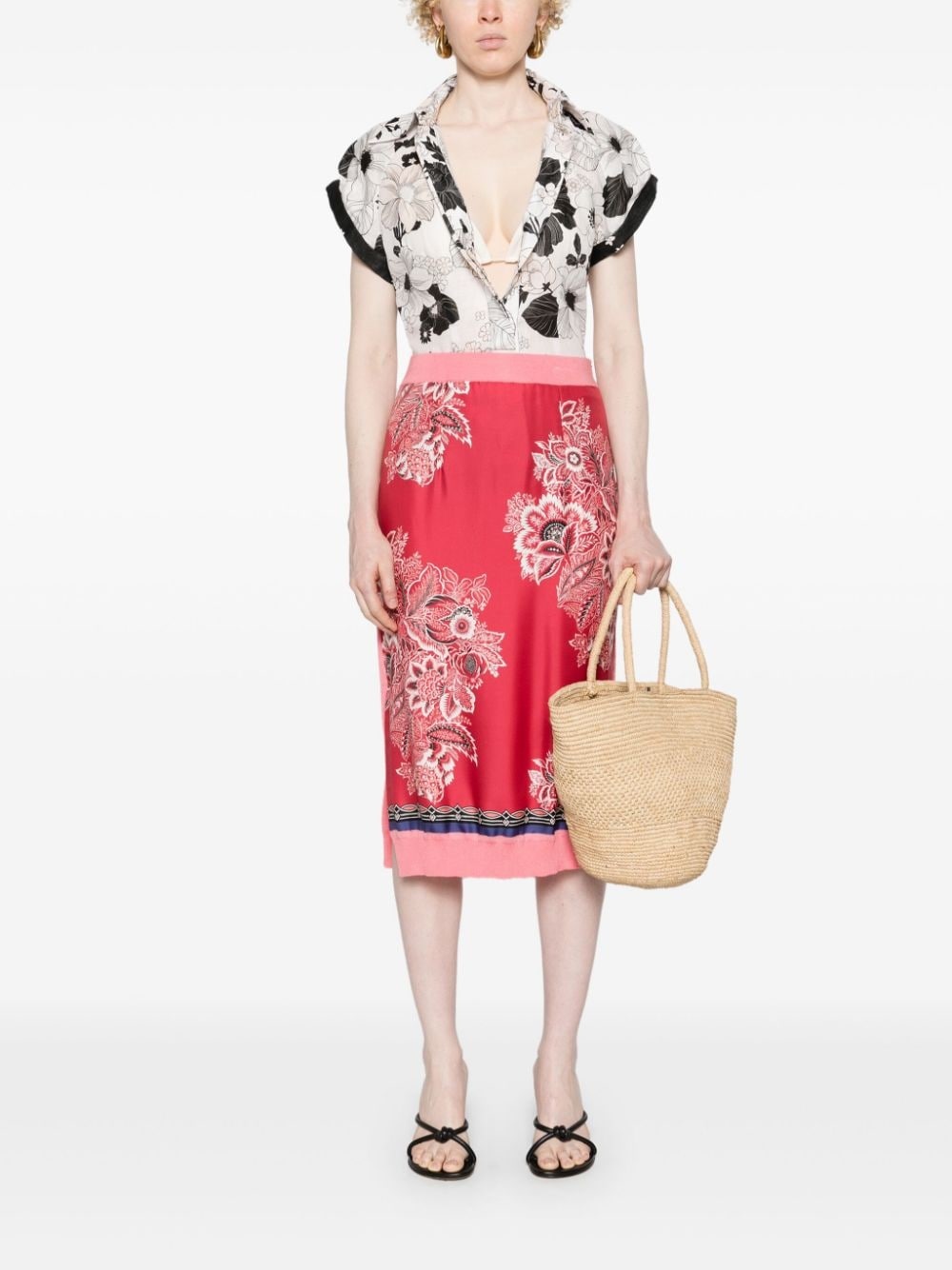 floral-print silk pencil skirt - 2
