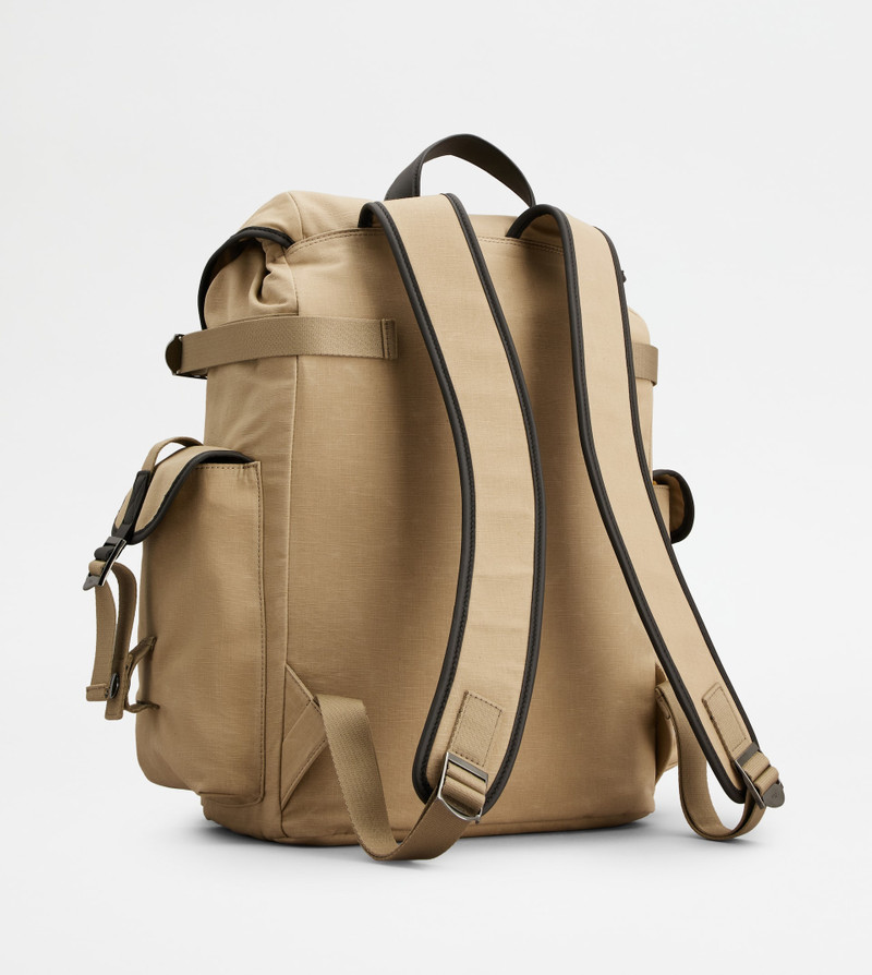 BACKPACK IN CANVAS AND LEATHER MEDIUM - BEIGE, BROWN 3