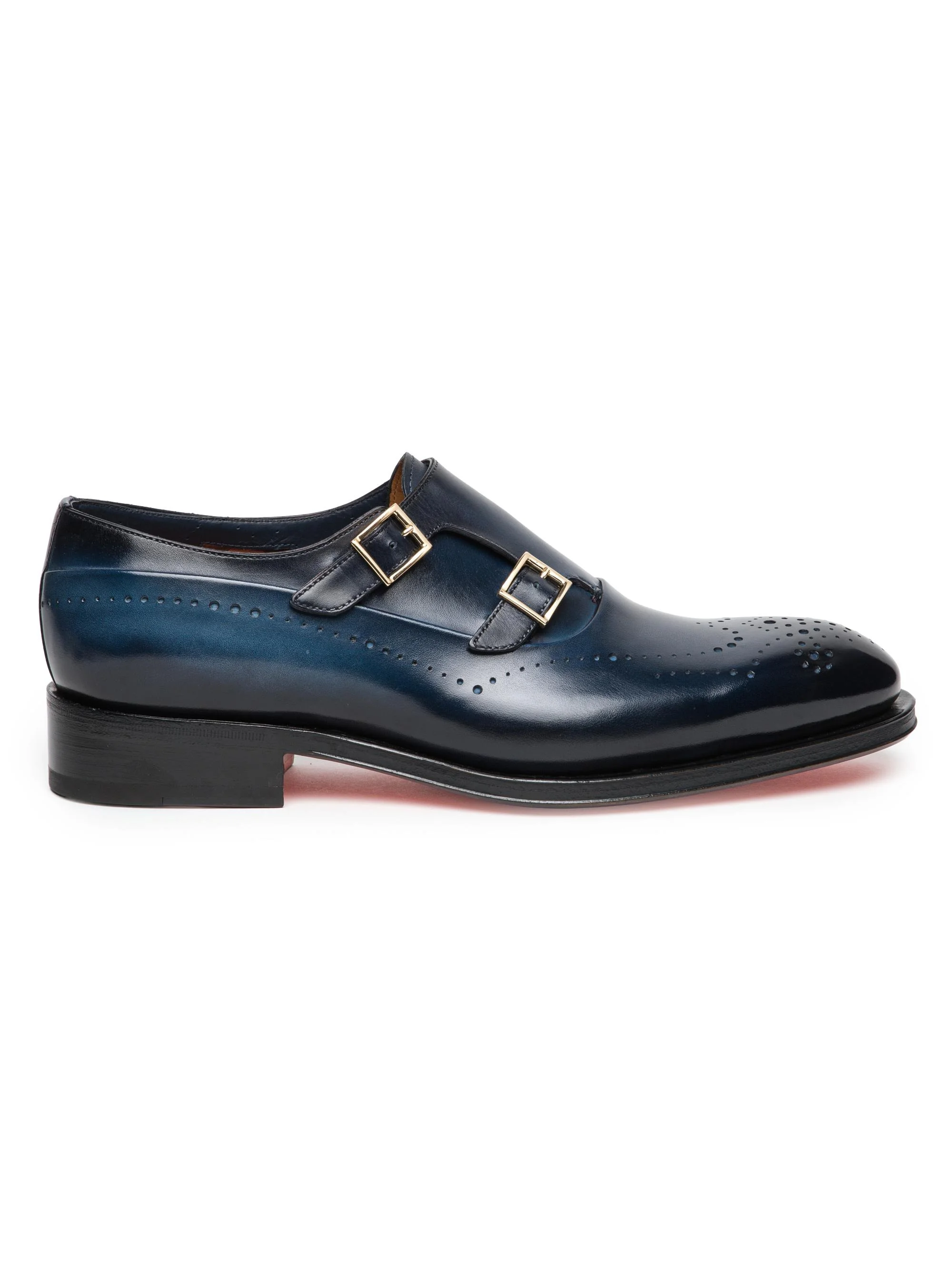 Men's Carter Monk Strap Leather Brogue Loafers - Light Blue - 1