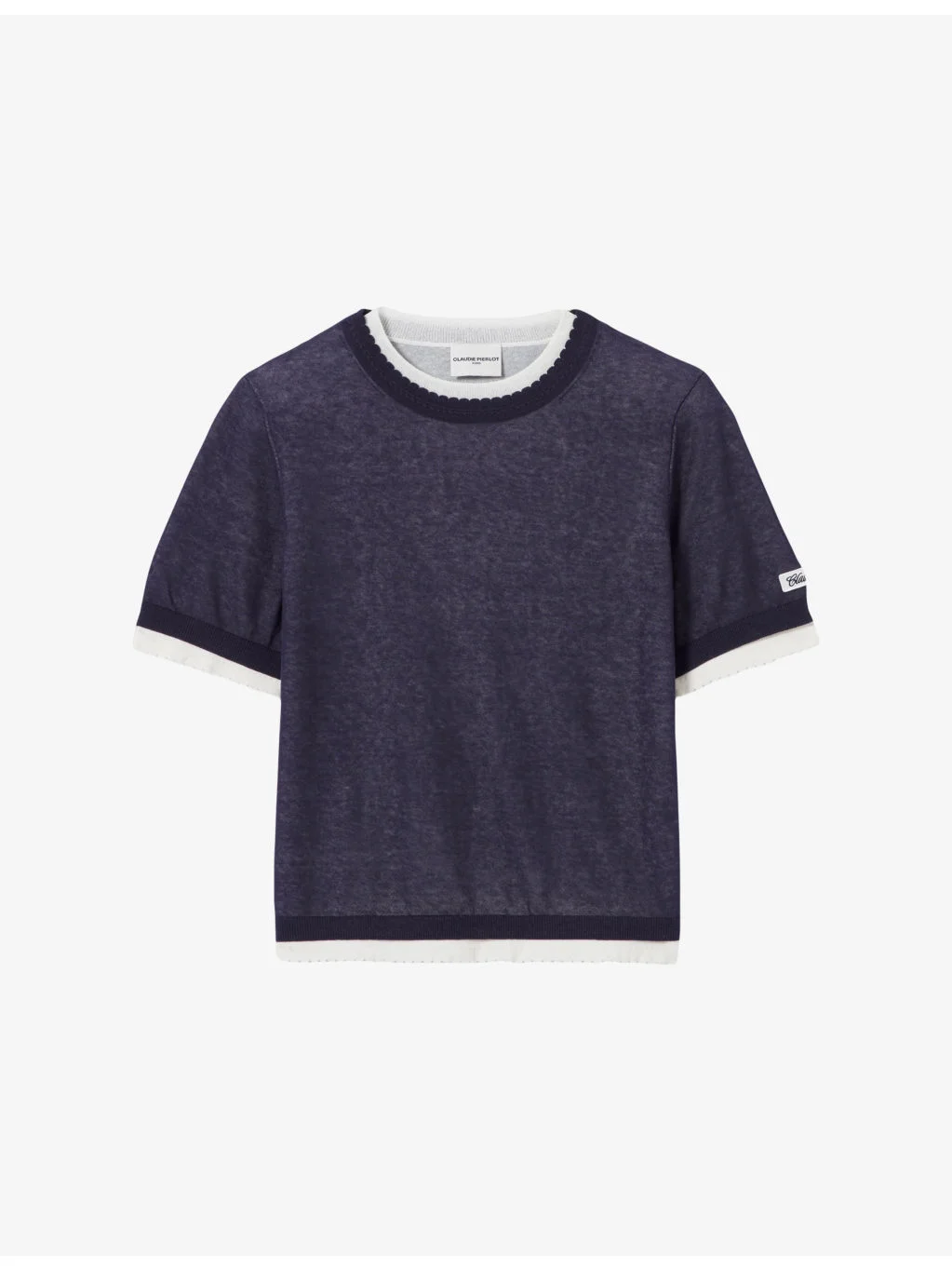 Contrast-Knit Short-Sleeve Cotton-Blend Jumper - 1