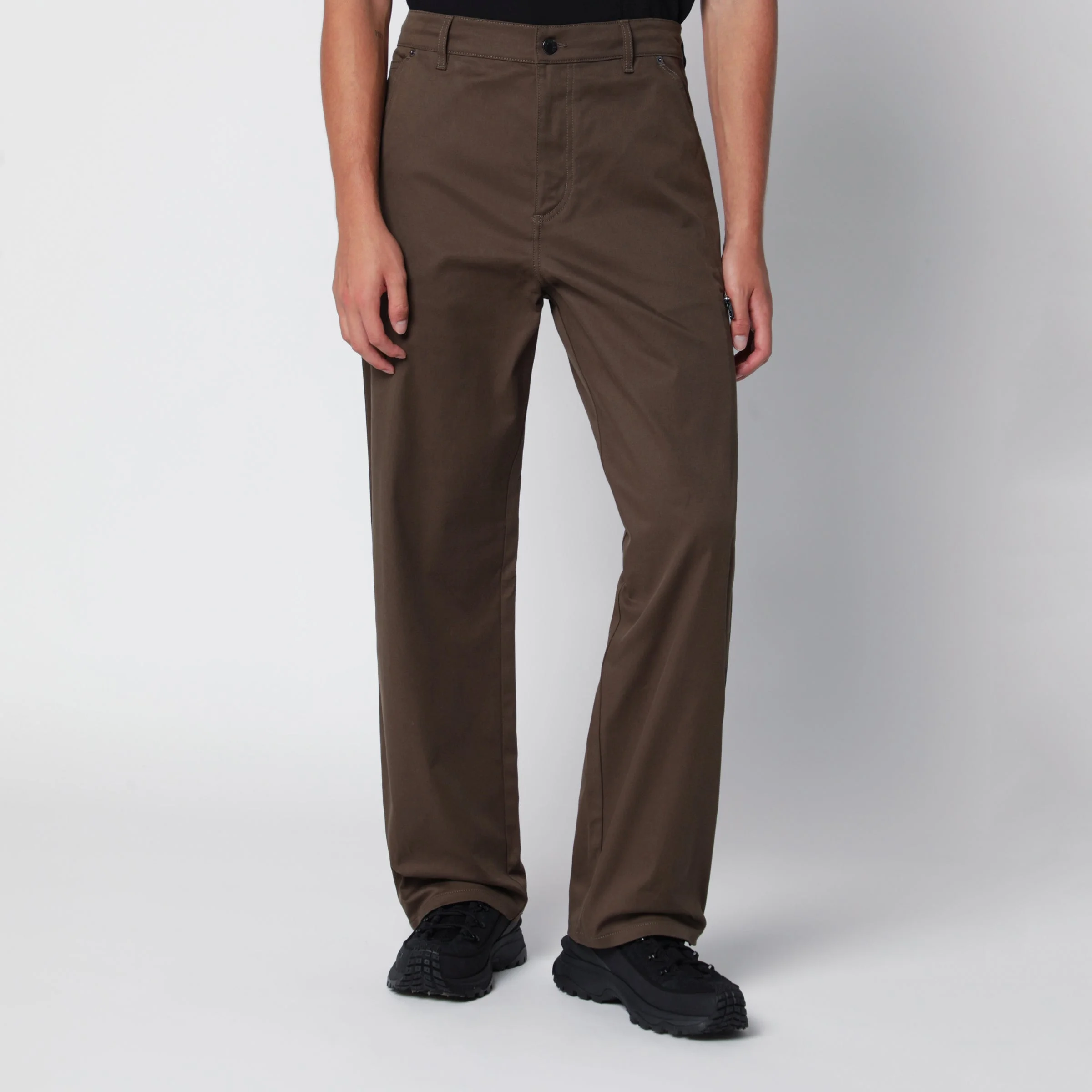 Khaki green technical cotton trousers - 1
