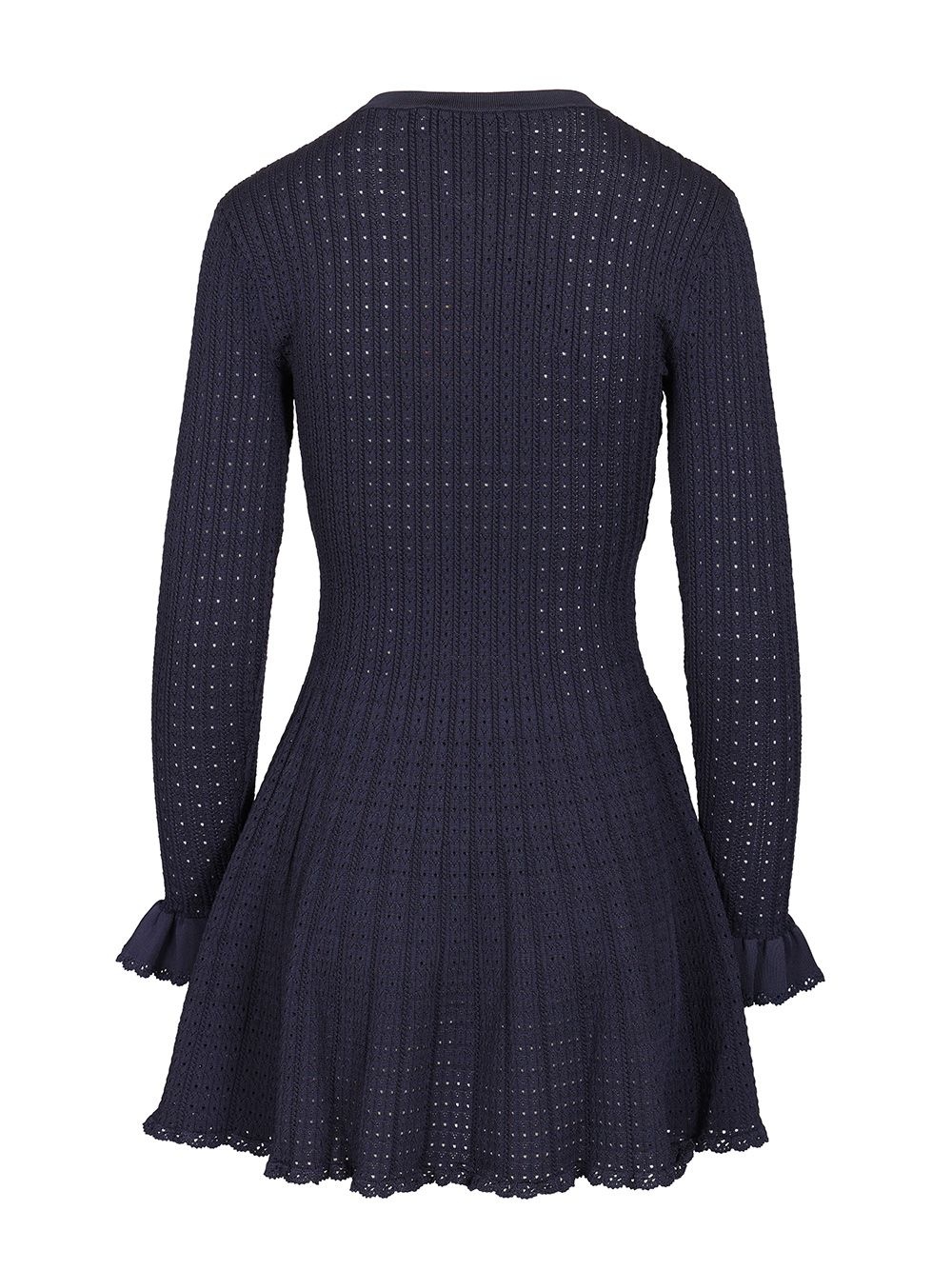 Navy Pointelle Knit Crochet Flower Mini Dress Dresses Blue - 2