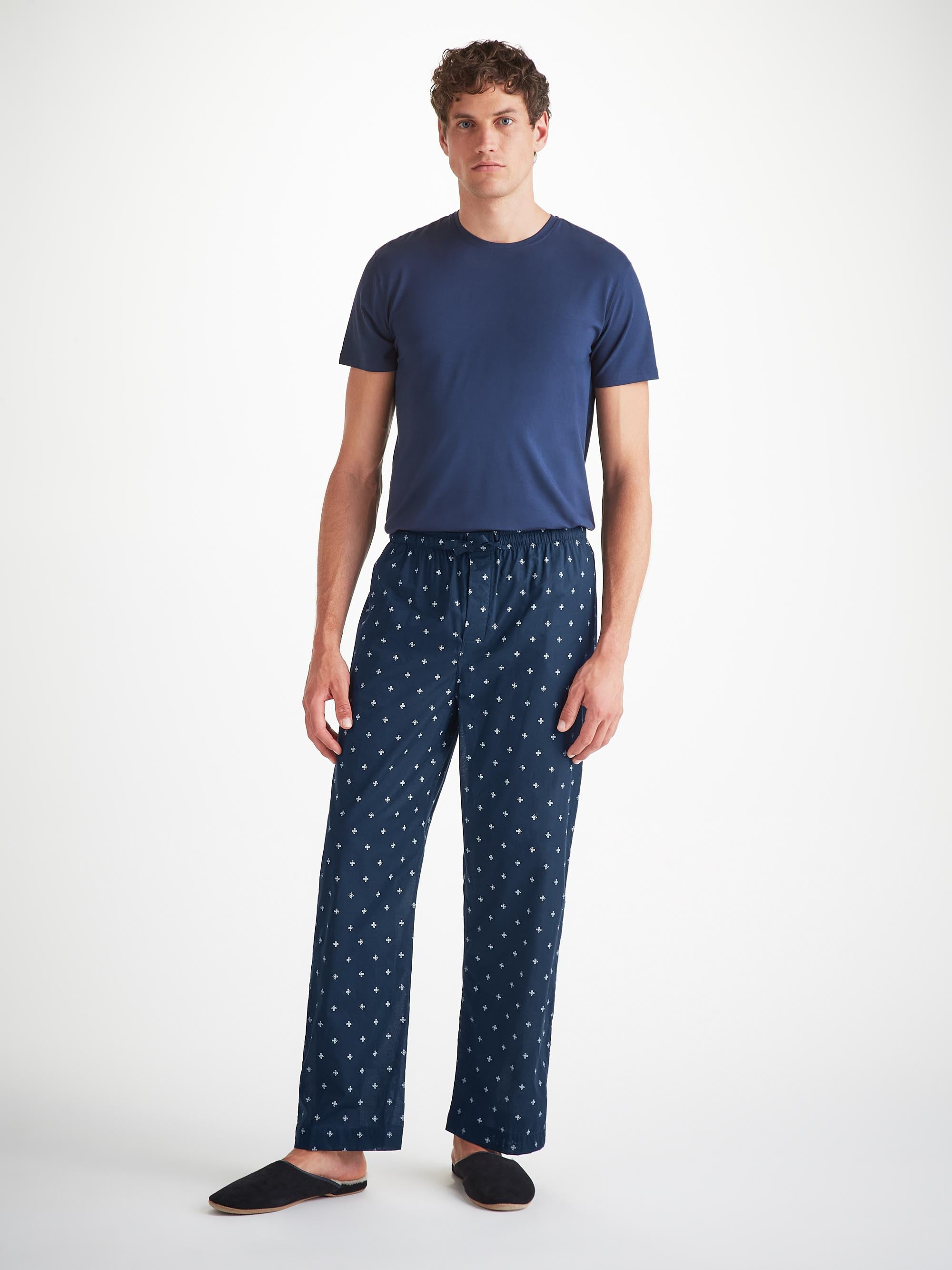 Men's Lounge Pants Cotton Batiste Navy Sailor's Knot Print - 3