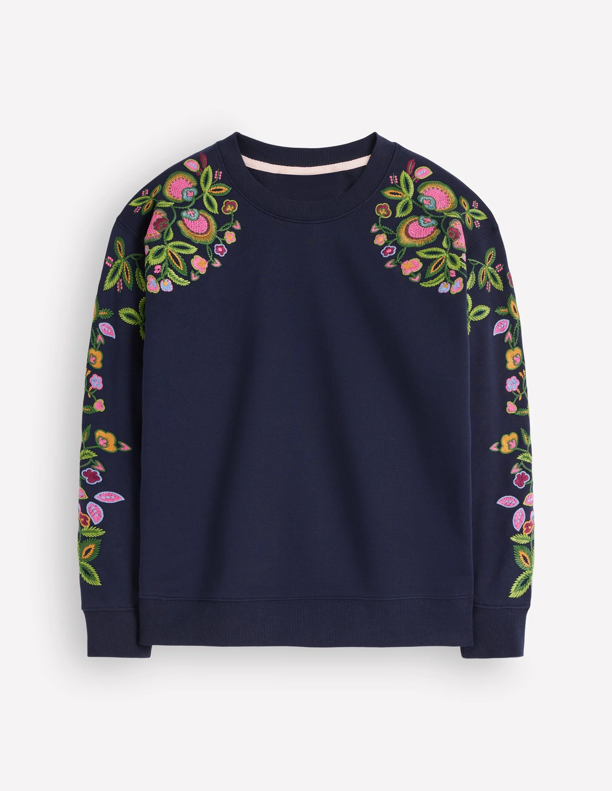 Emi Embroidered Sweatshirt-Navy, Multi flower embroidery - 1