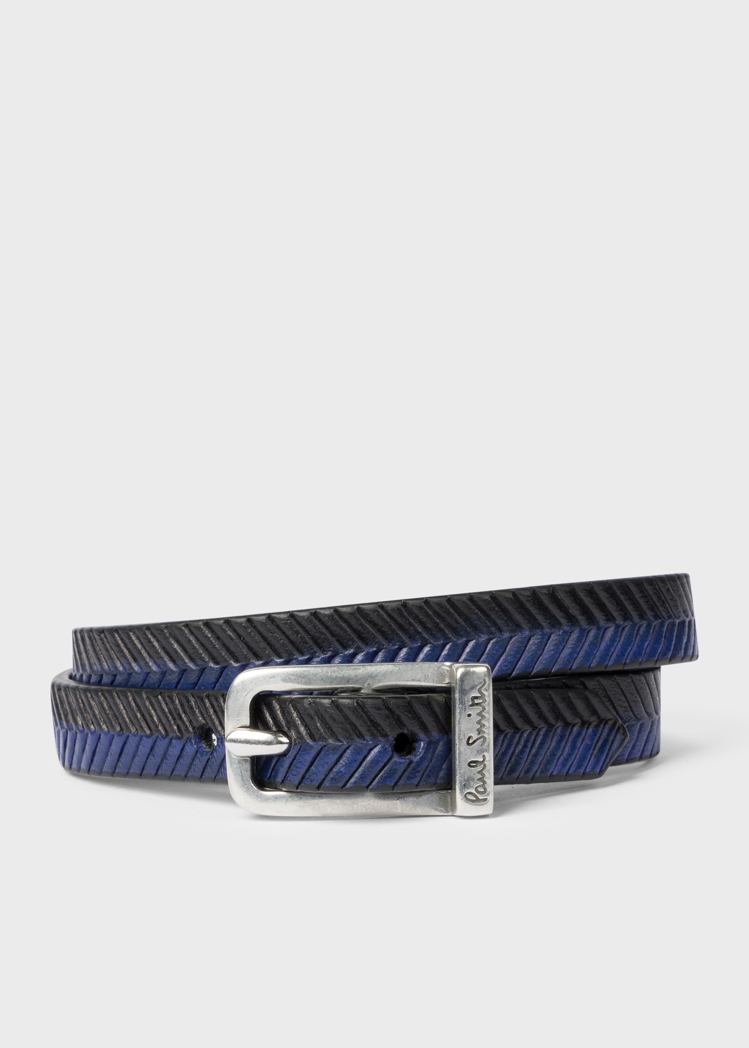 Black And Indigo Herringbone Leather Bracelet - 1