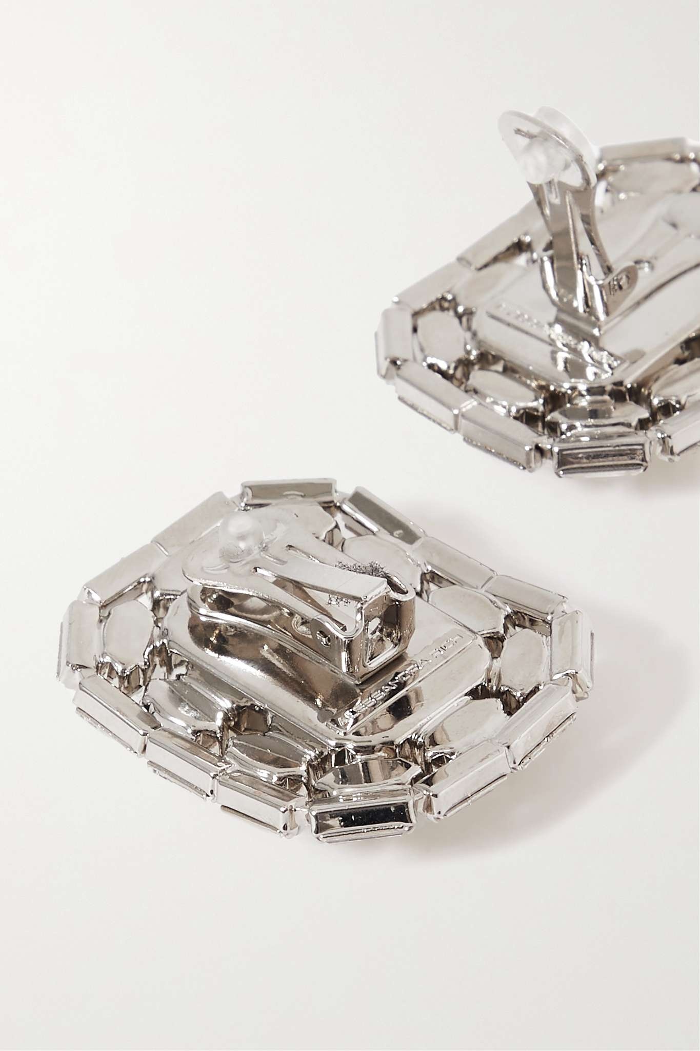 Oversized silver-tone crystal clip earrings - 3