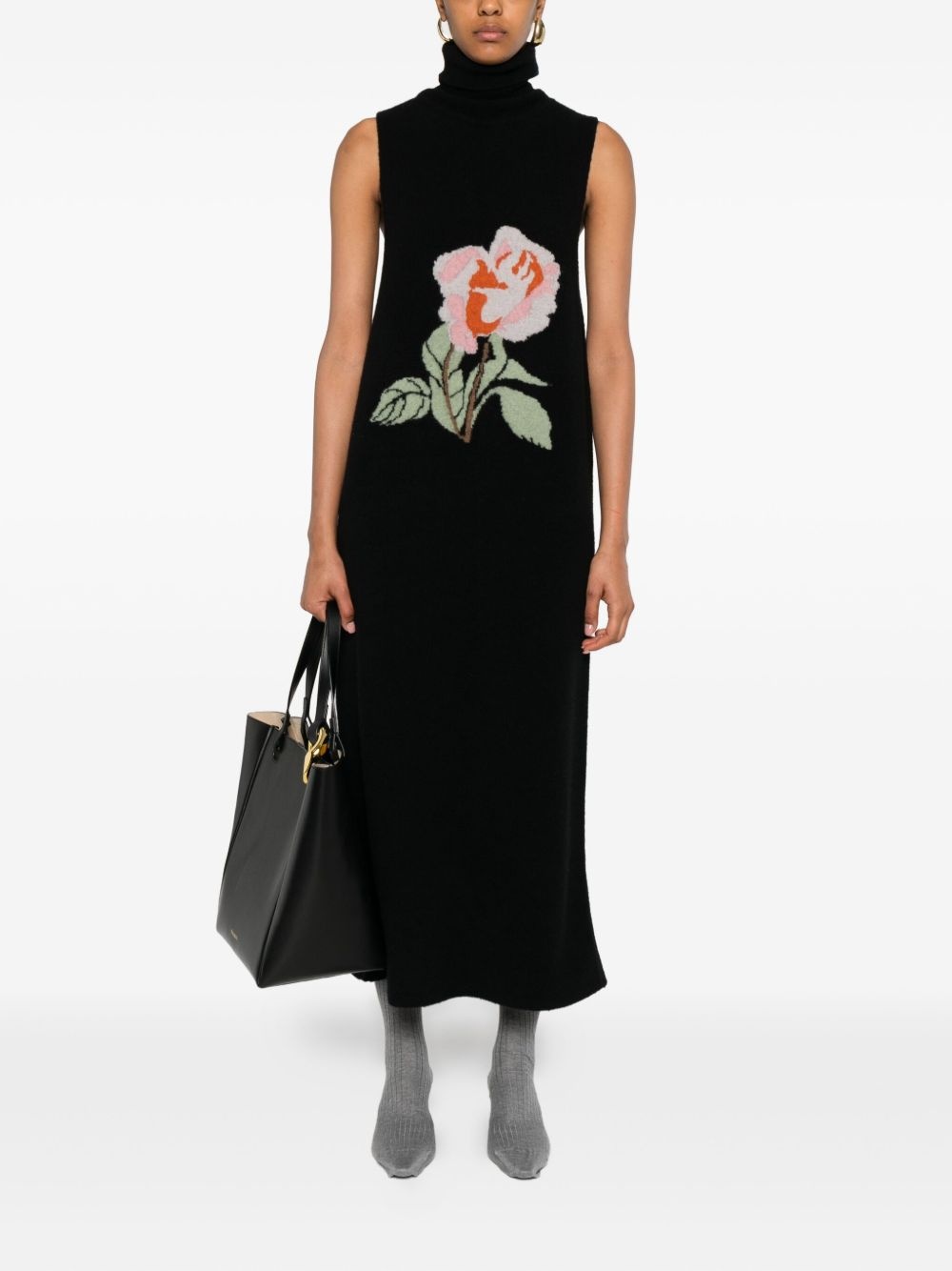 rose-embroidery turtleneck dress - 2