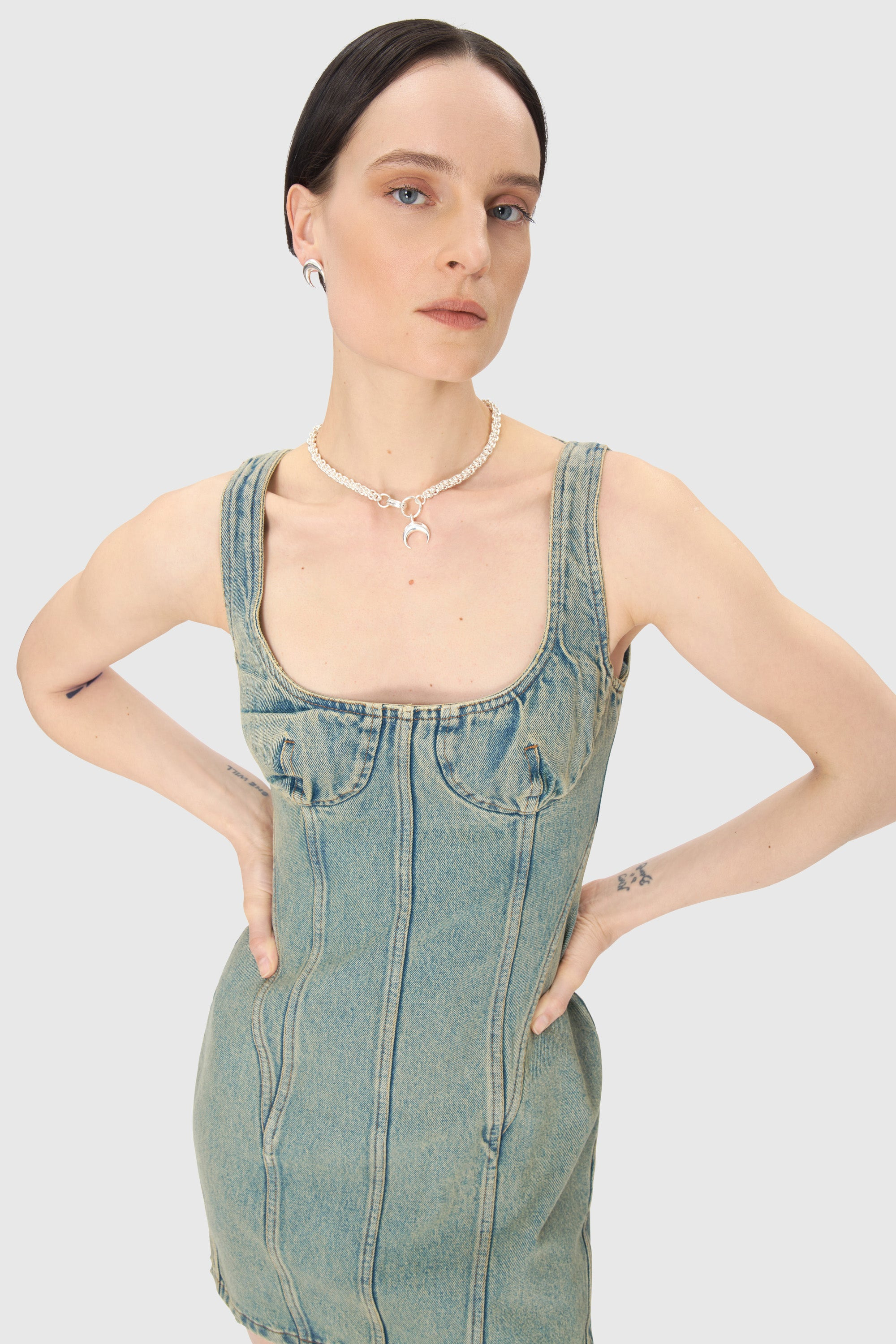 Moon Laser Denim Mini Dress - 3