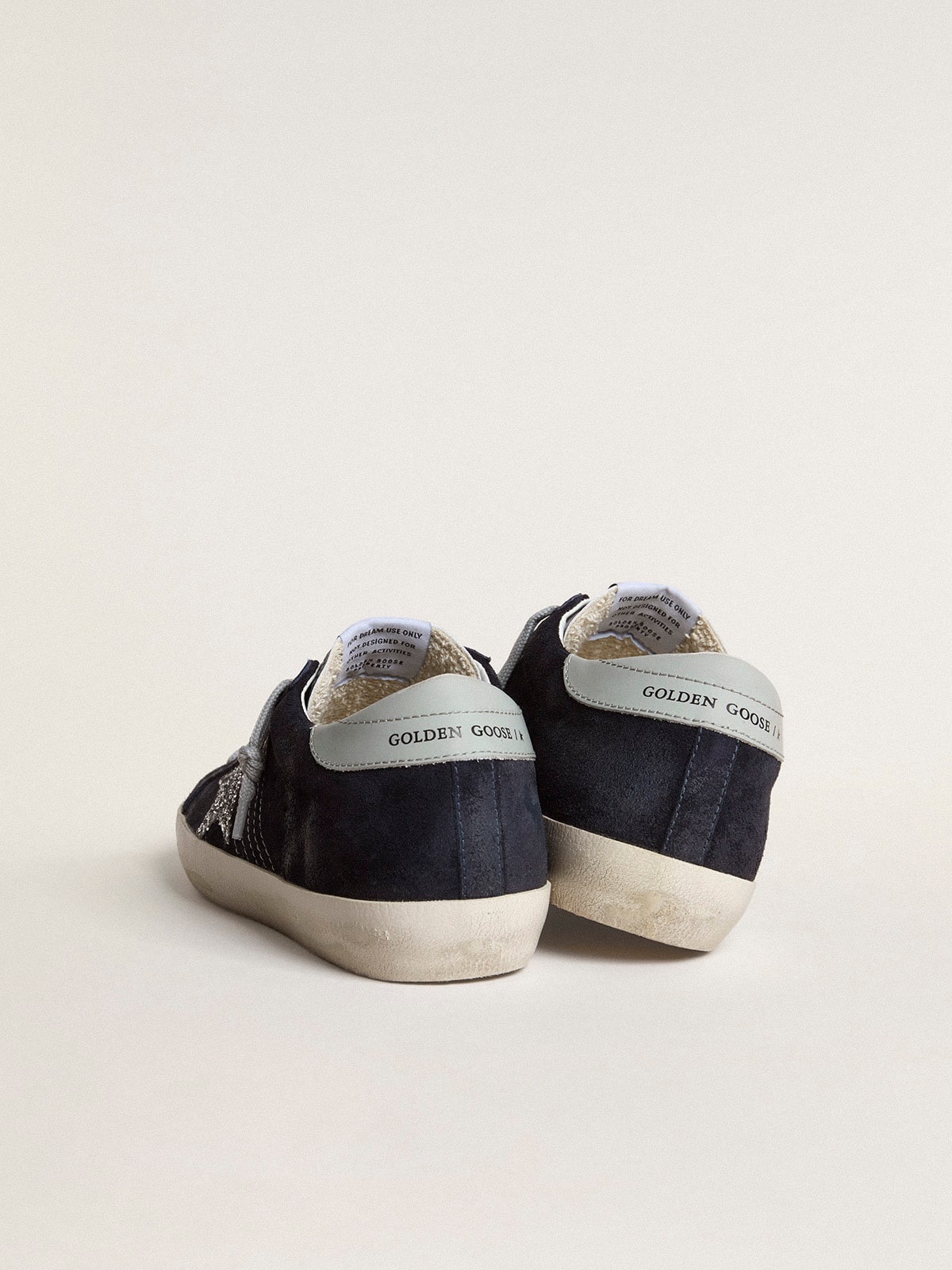 Golden Goose Super-Star in blue suede, silver glitter star
