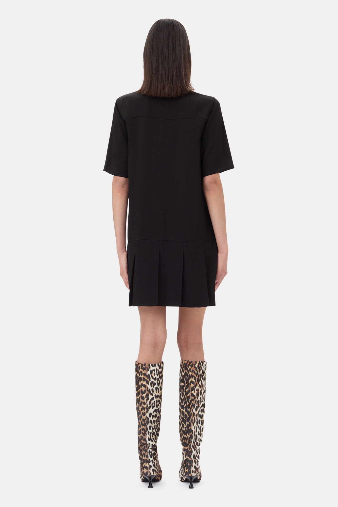 BLACK VISCOSE TWILL MINI DRESS - 5