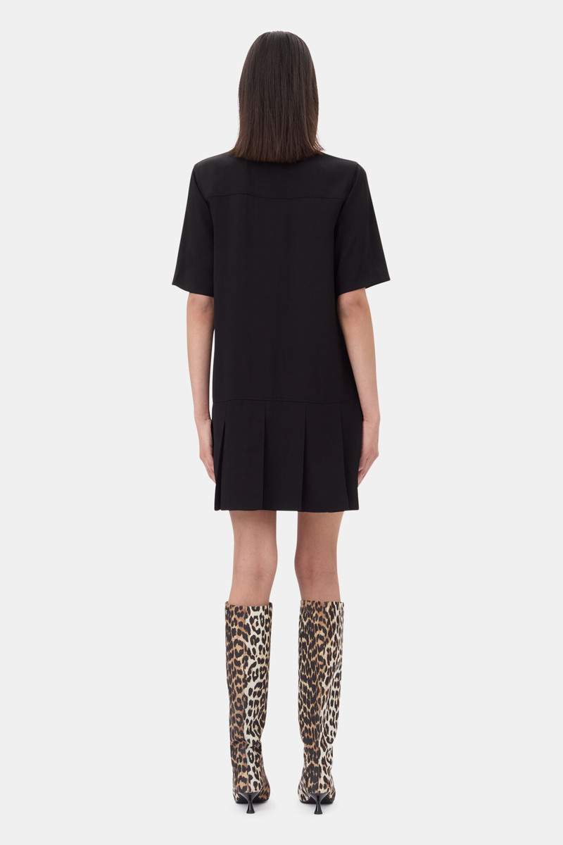 BLACK VISCOSE TWILL MINI DRESS 5