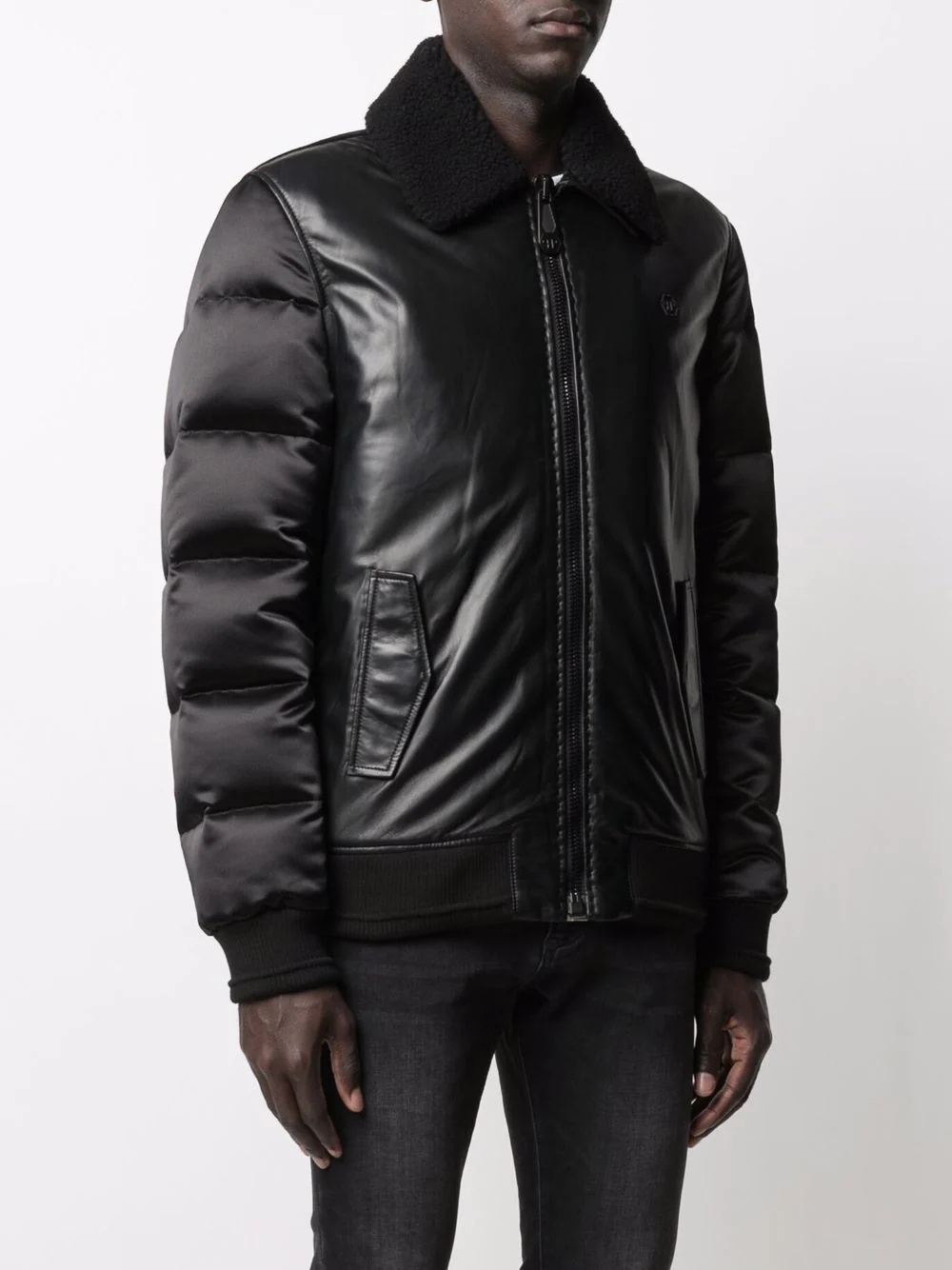 padded-leather bomber jacket - 3