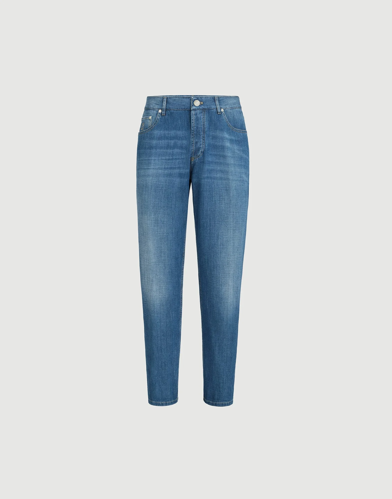 Lightweight old denim traditional fit five-pocket trousers - 1