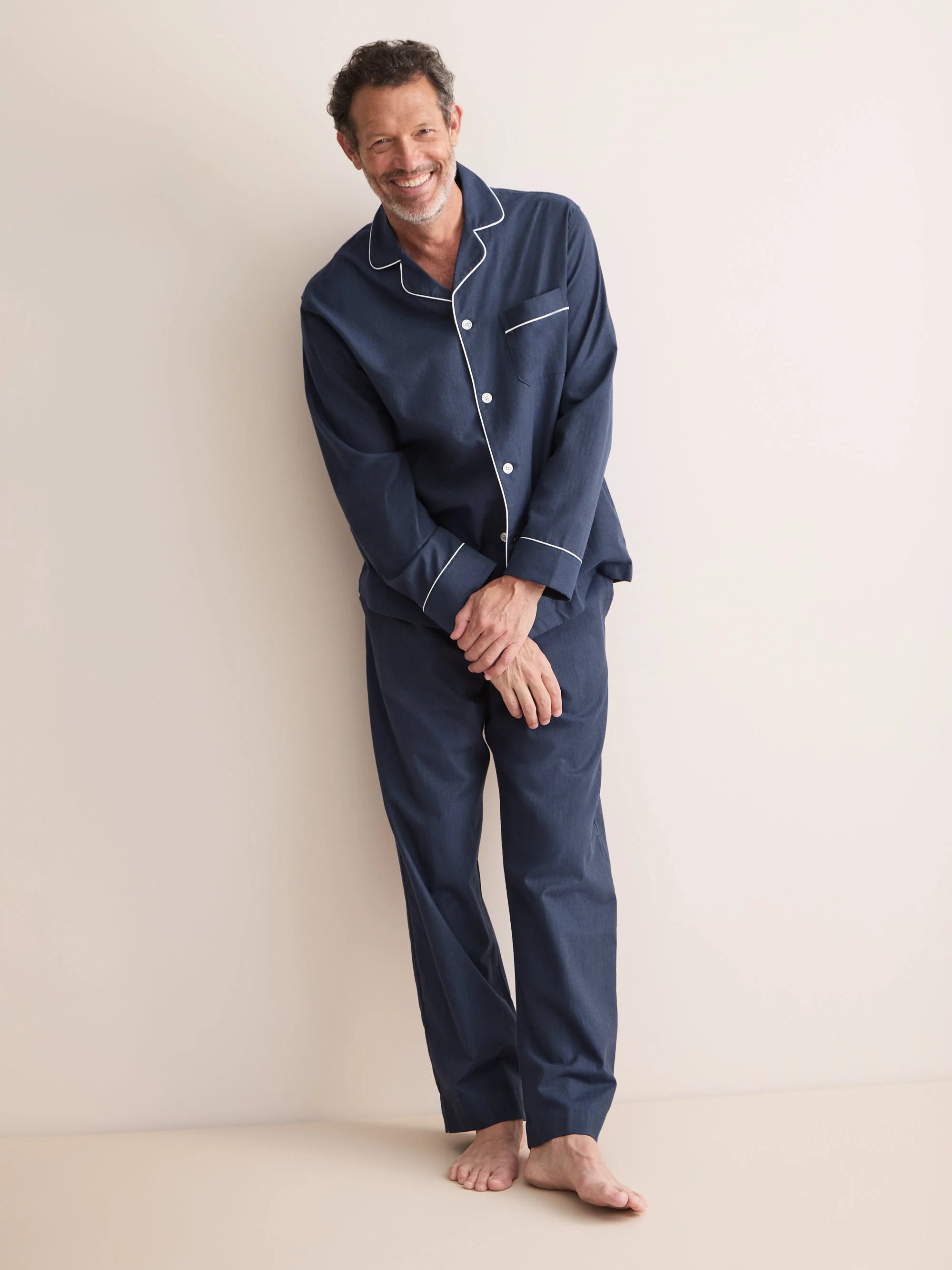 Balmoral Brushed Cotton Pajamas Washed Navy - 1