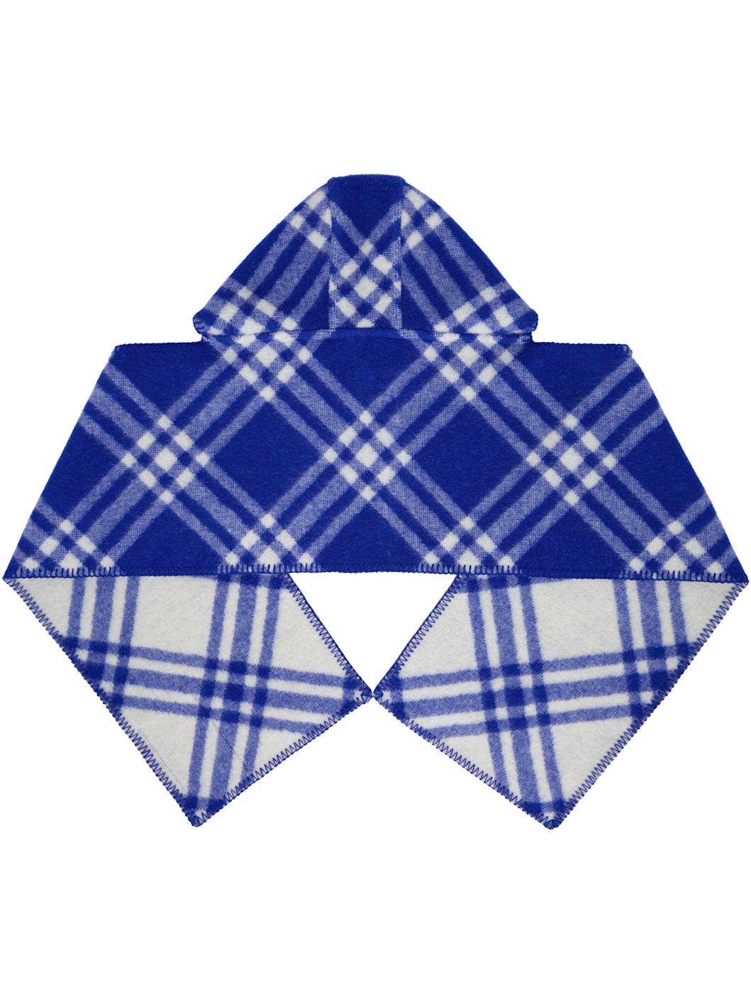 Blue Check Wool Hooded Scarf - 2