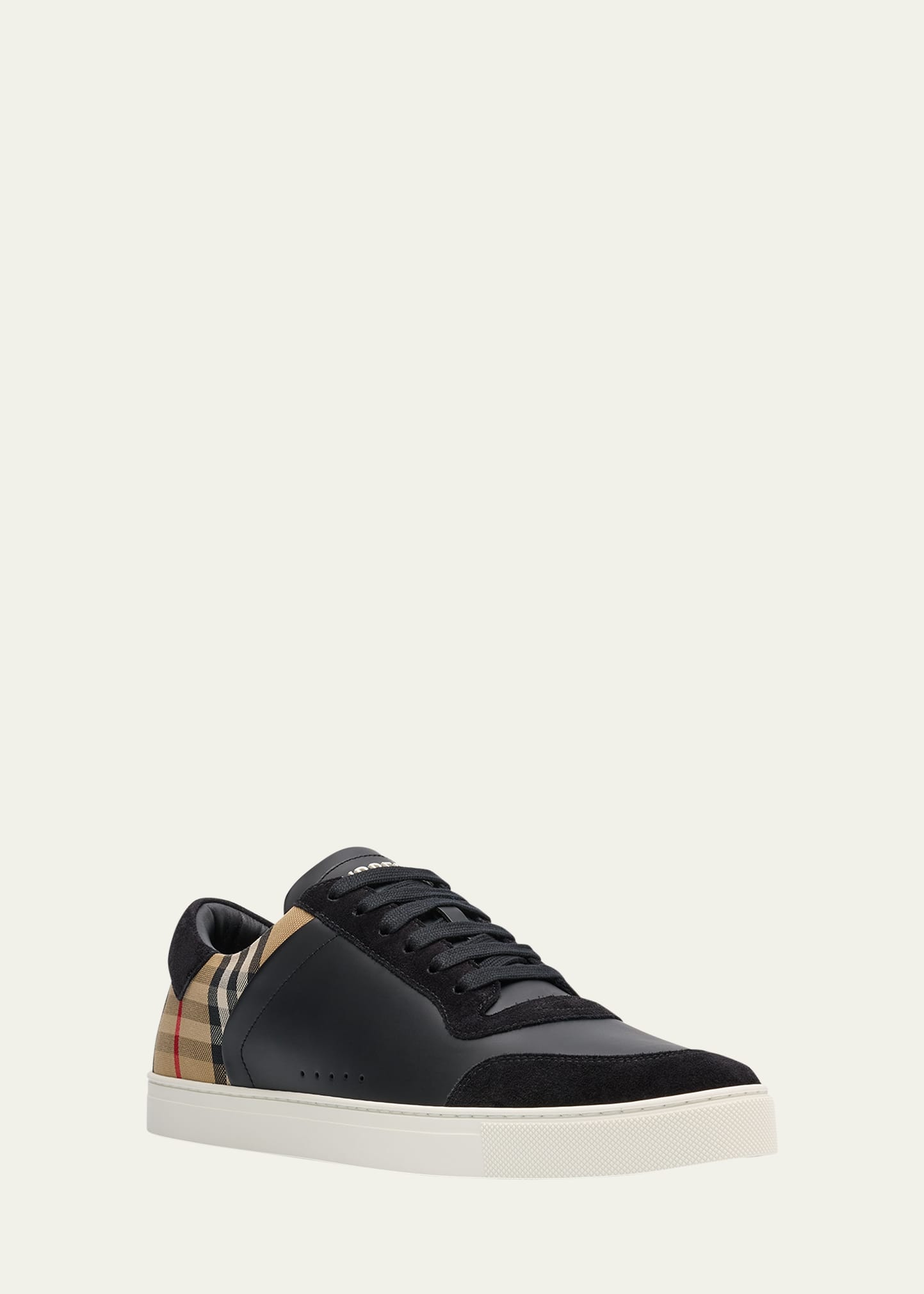Men's Stevie Leather and Check Low-Top Sneakers - 3