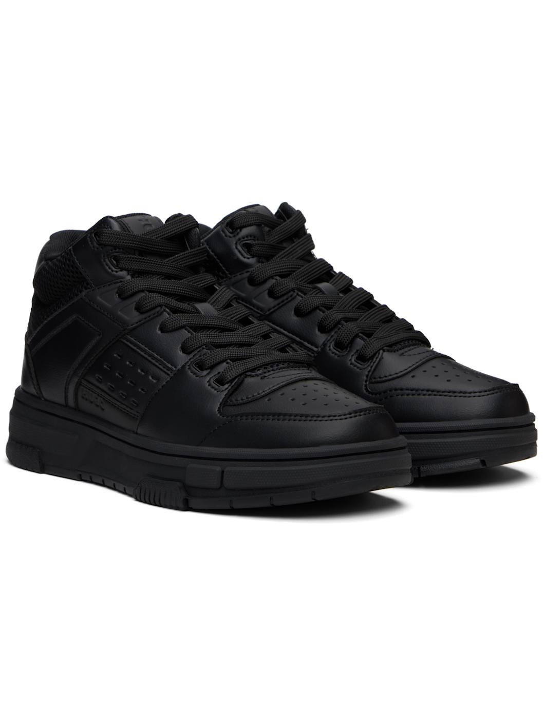Black Faux-Leather High-Top Sneakers - 4