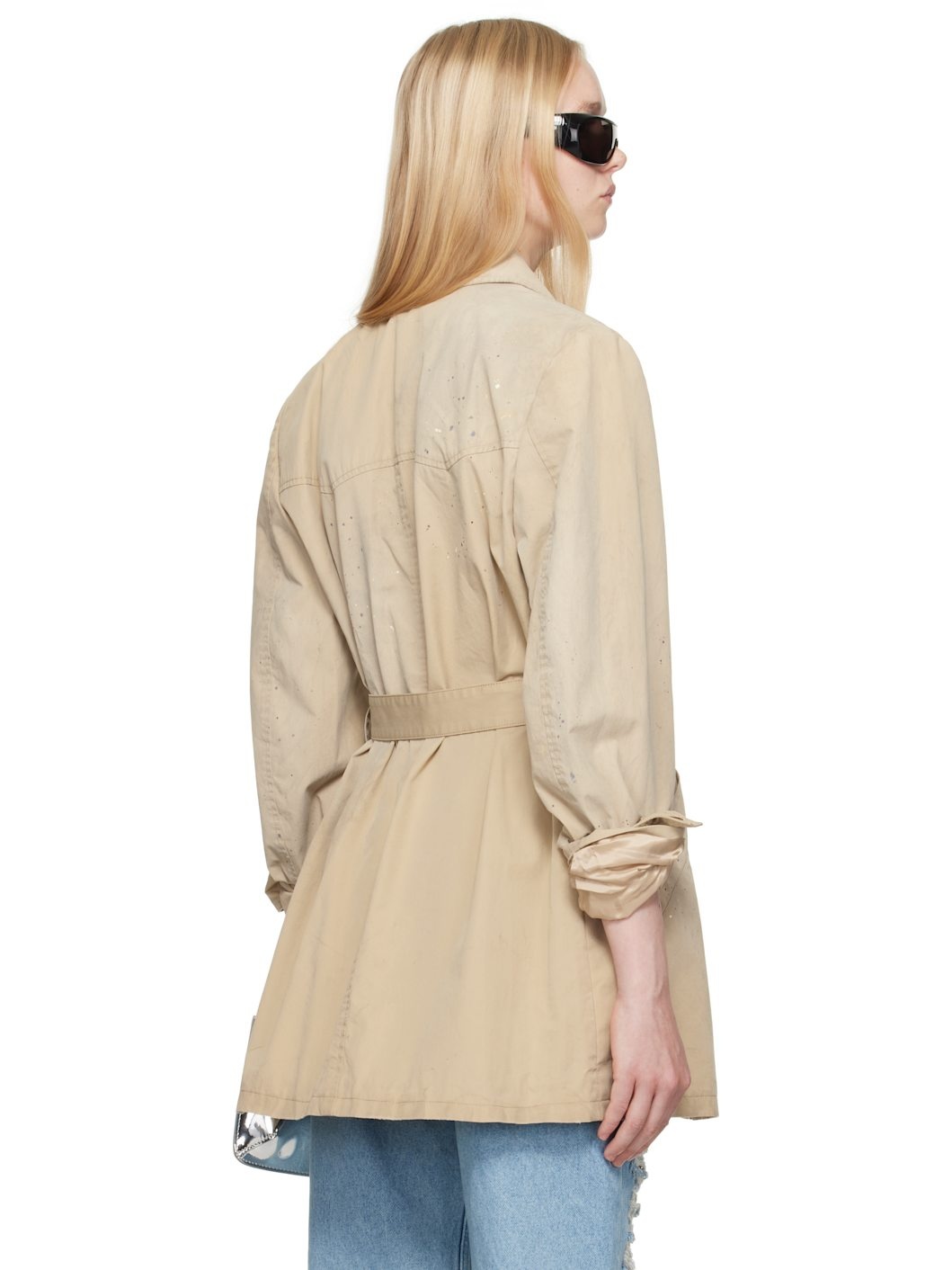 Beige Cotton Gabardine Sportsjacket Trench Coat - 3