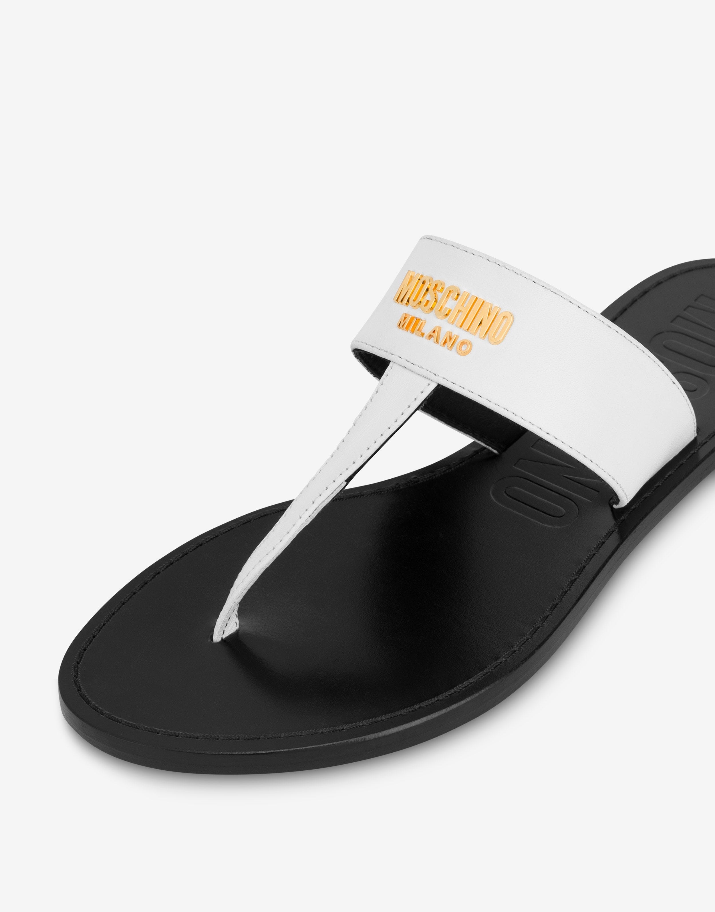 METAL LOGO CALFSKIN THONG SANDALS - 4