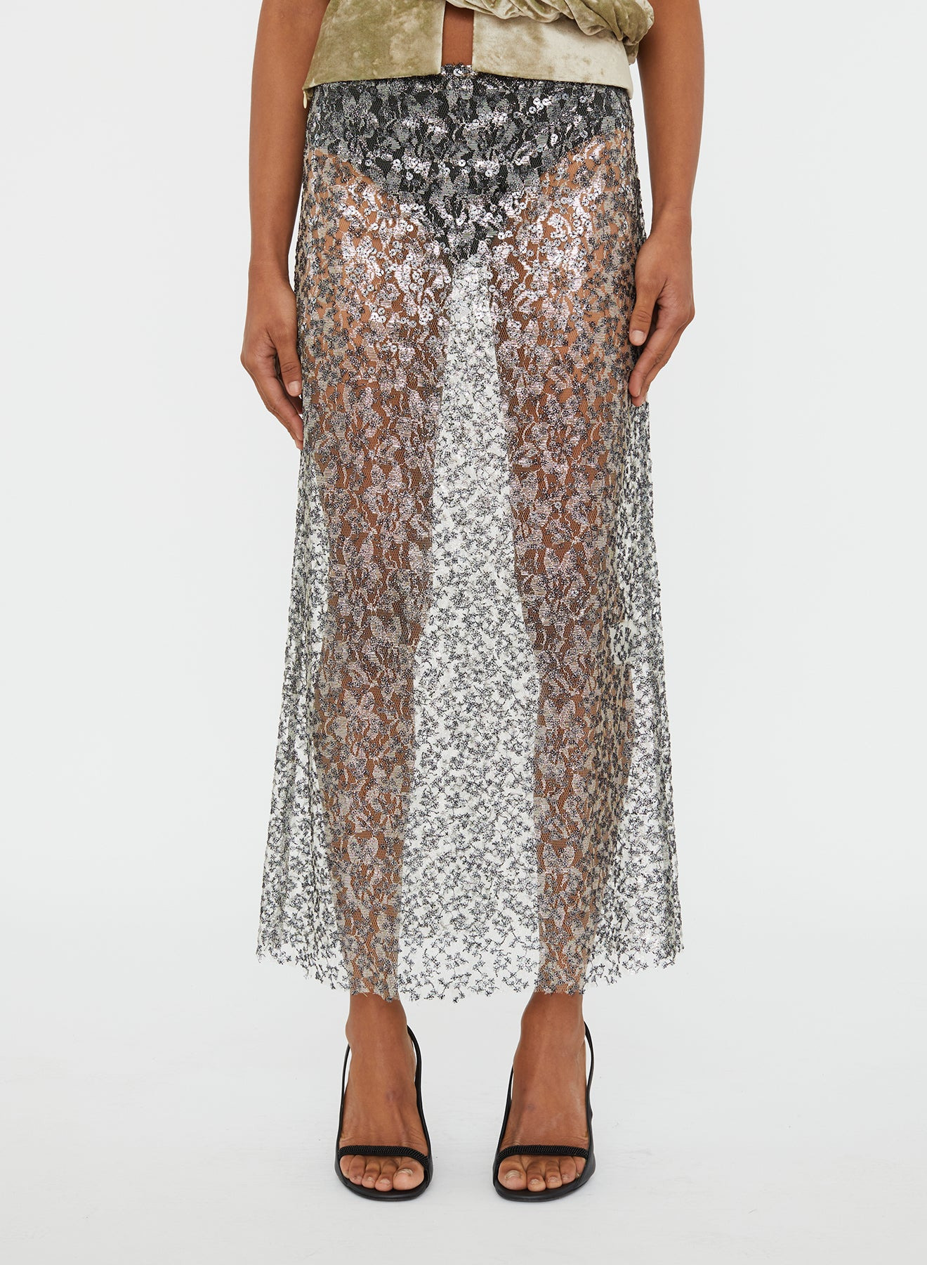 Sequined Lace Column Skirt - 5