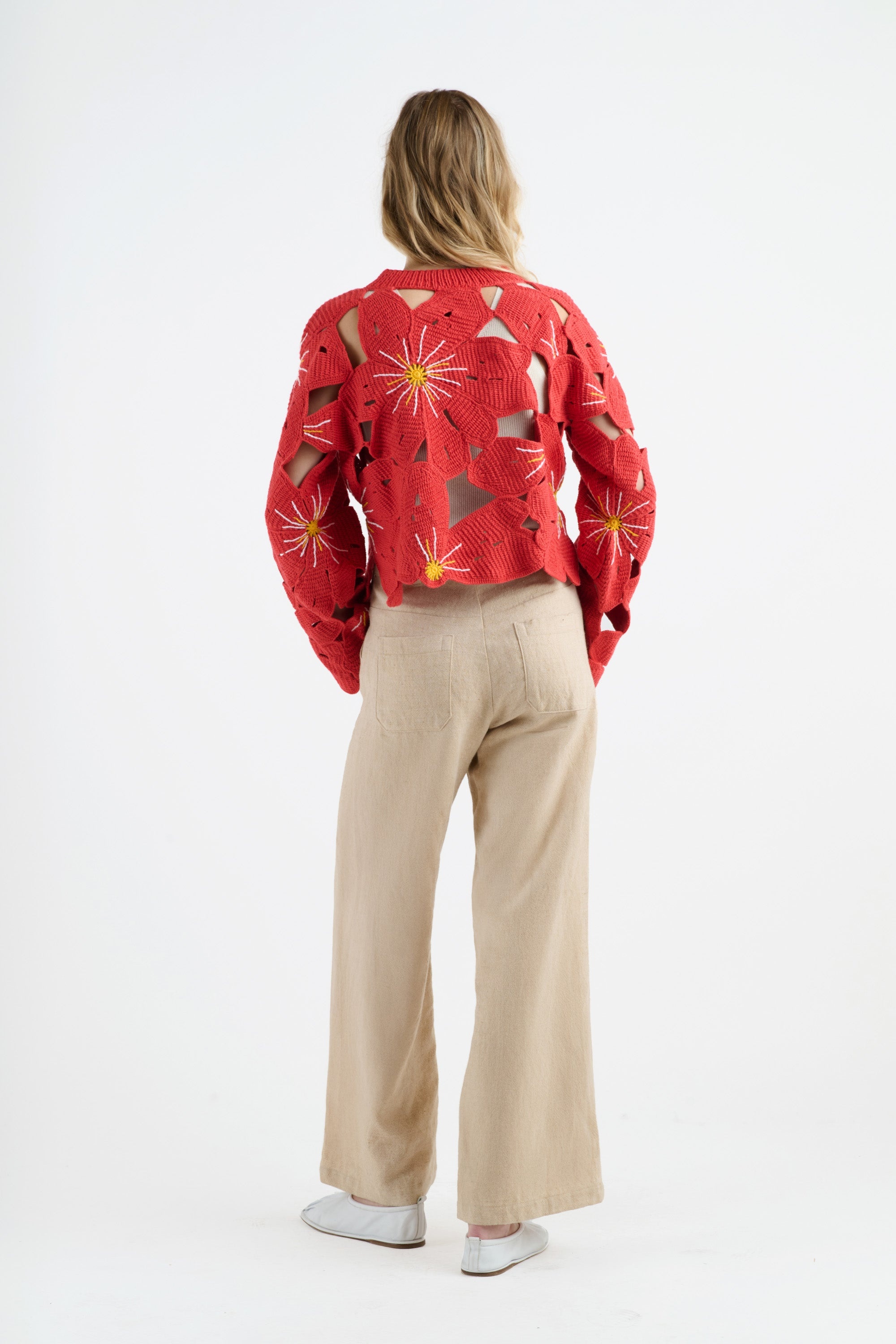 COTTON CROCHET FLOWER PULLOVER - 4
