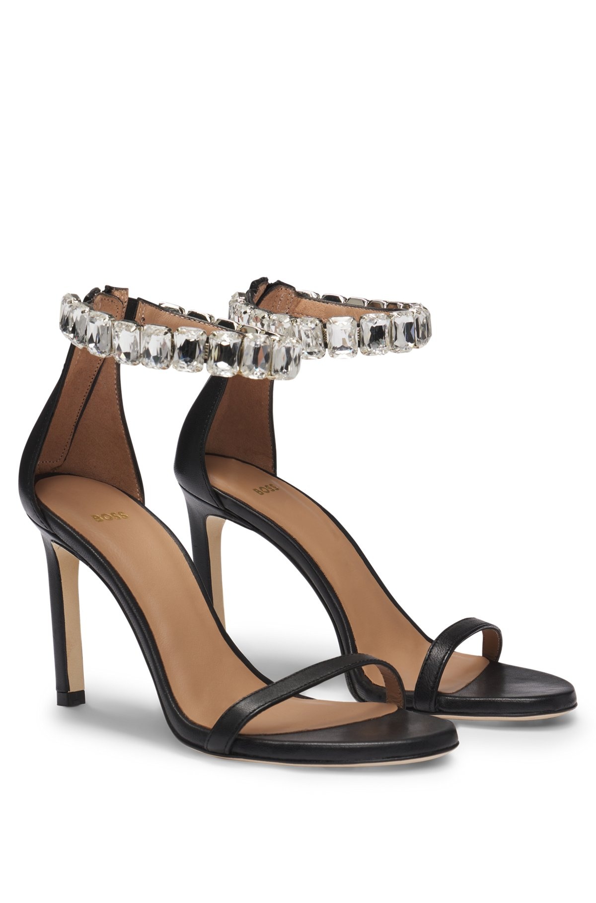 HIGH-HEELED SANDALS IN NAPPA LEATHER WITH RHINESTONE STRAP - 2