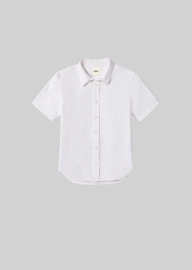 Cairo Short Sleeve Linen Shirt In White 1