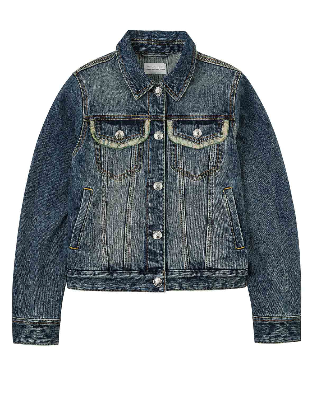 Brocade Inserted Daicock Regular Fit Denim Jacket - 2