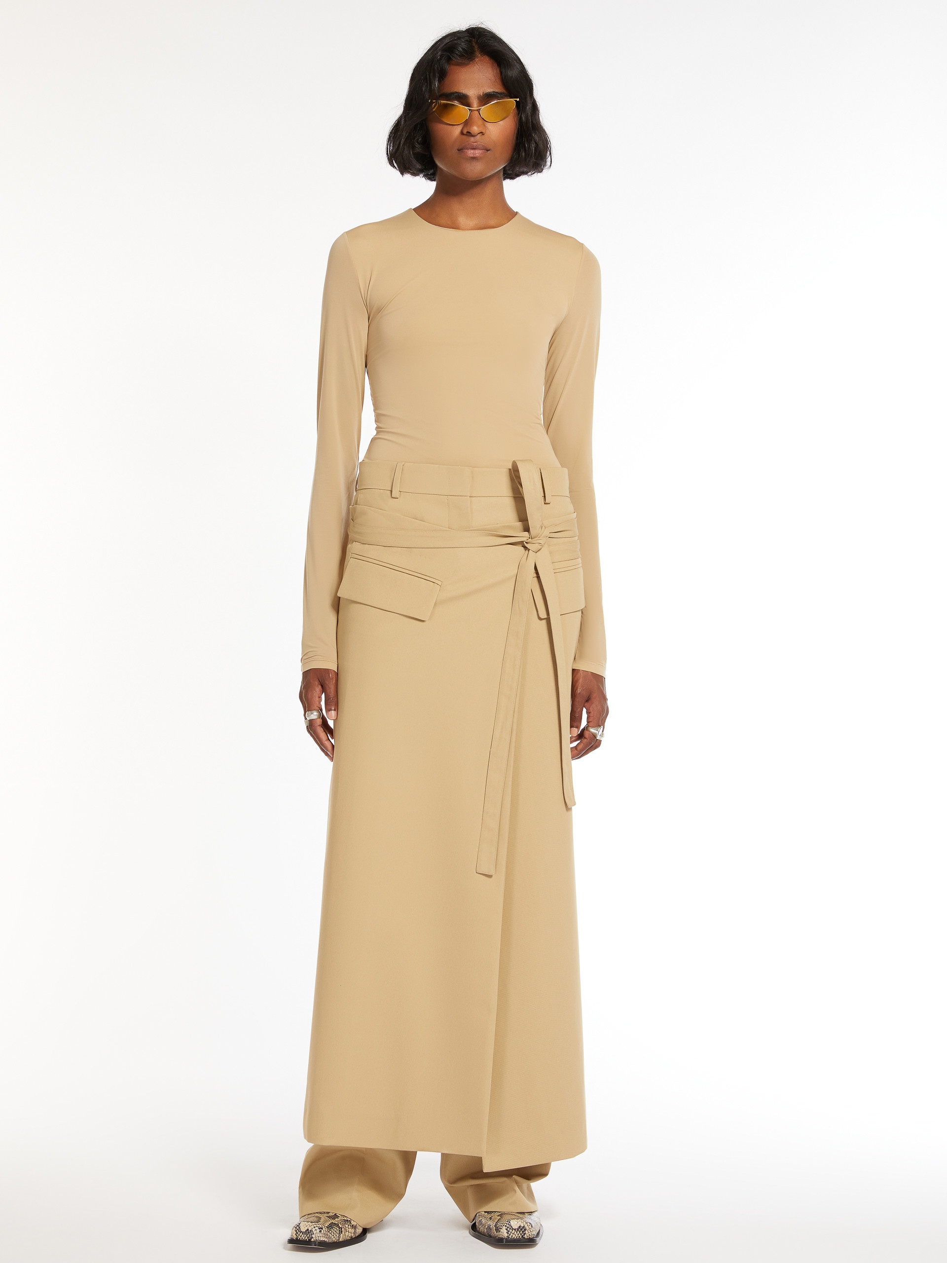 Sportmax DESERTO Long waterproof gabardine skirt | REVERSIBLE