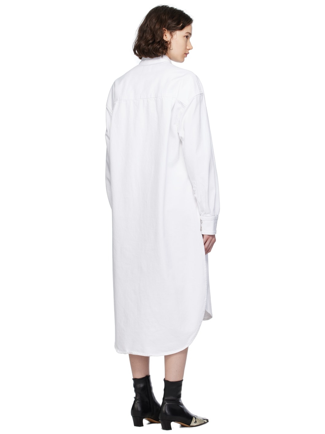 White Press-Stud Denim Midi Dress - 3