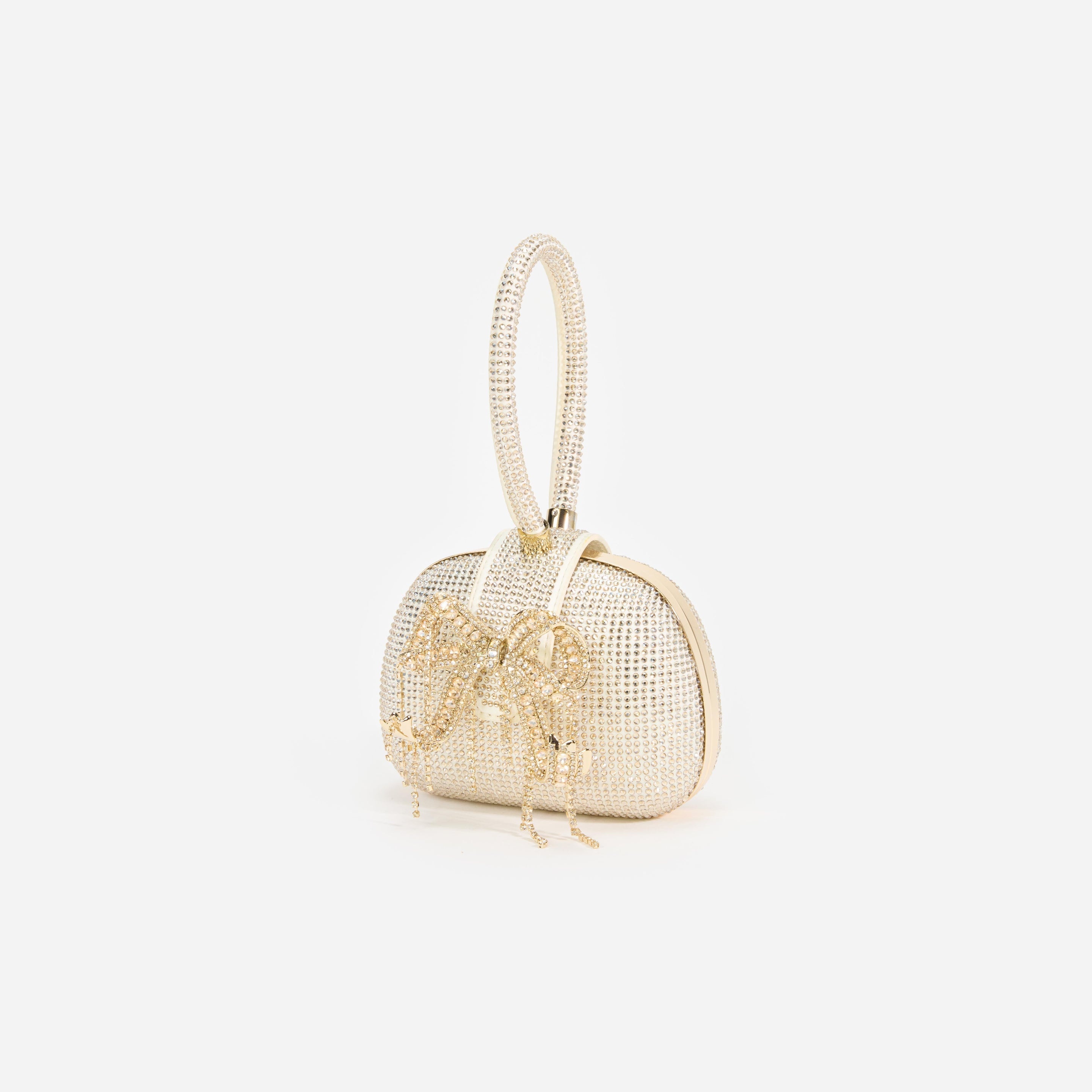 Champagne Rhinestone Top Handle Clutch Bag - 2