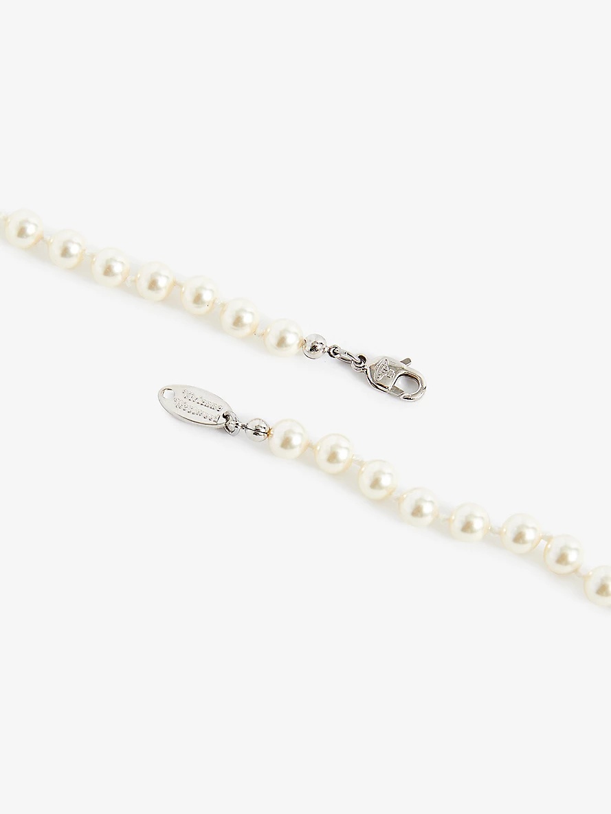 Bas Relief Orb mini silver-toned brass and pearl necklace - 3