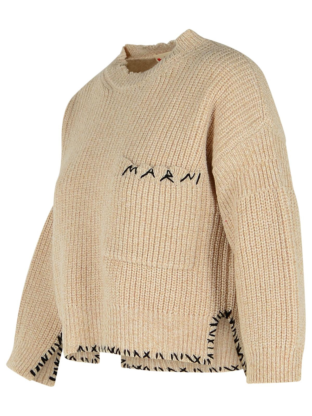 Marni Beige Mouliné Virgin Wool Sweater With 'Marni Mending' Embroidery Women - 2