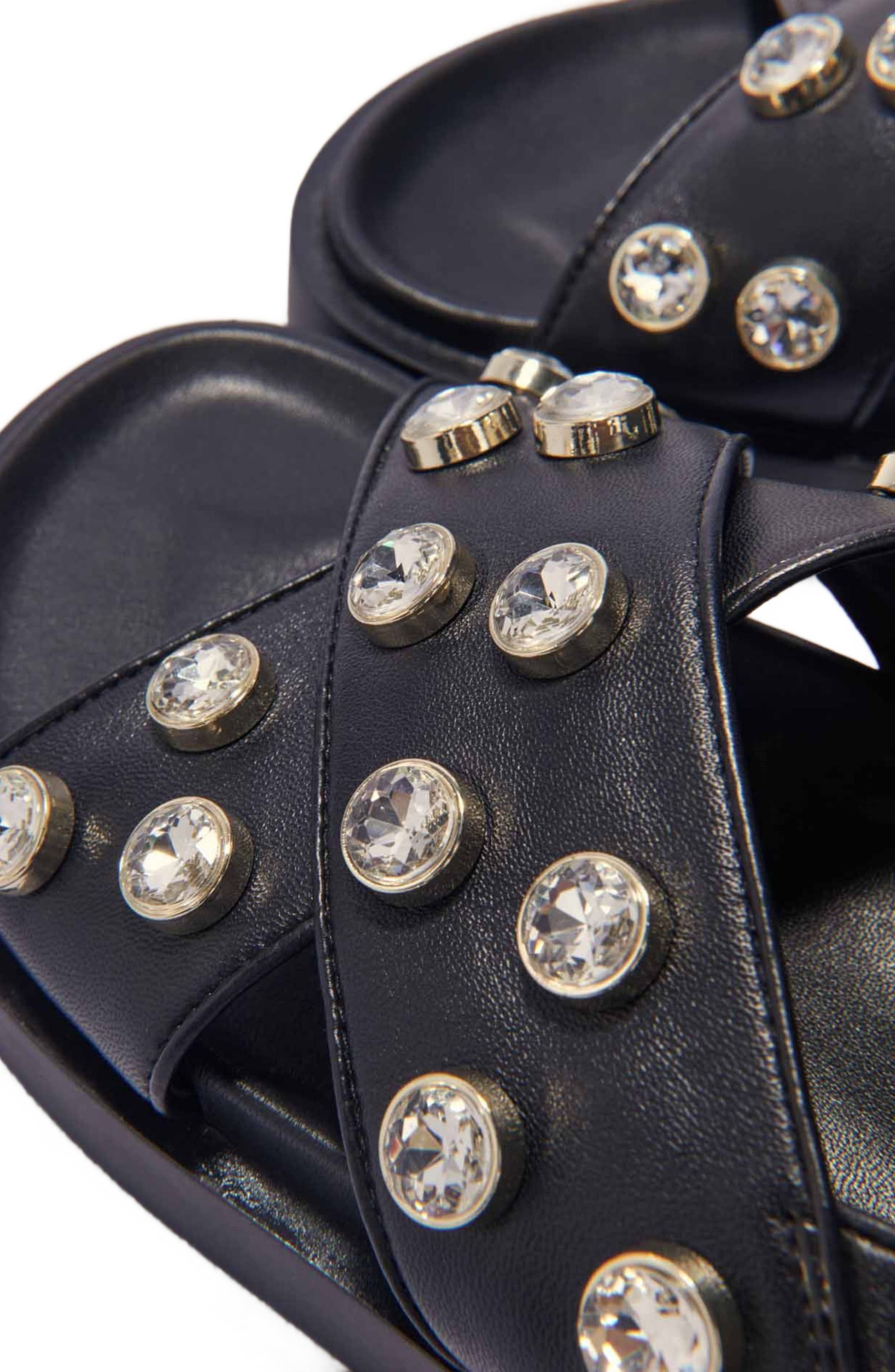 maje Flat leather and rhinestone sandals in Black at Nordstrom - 6