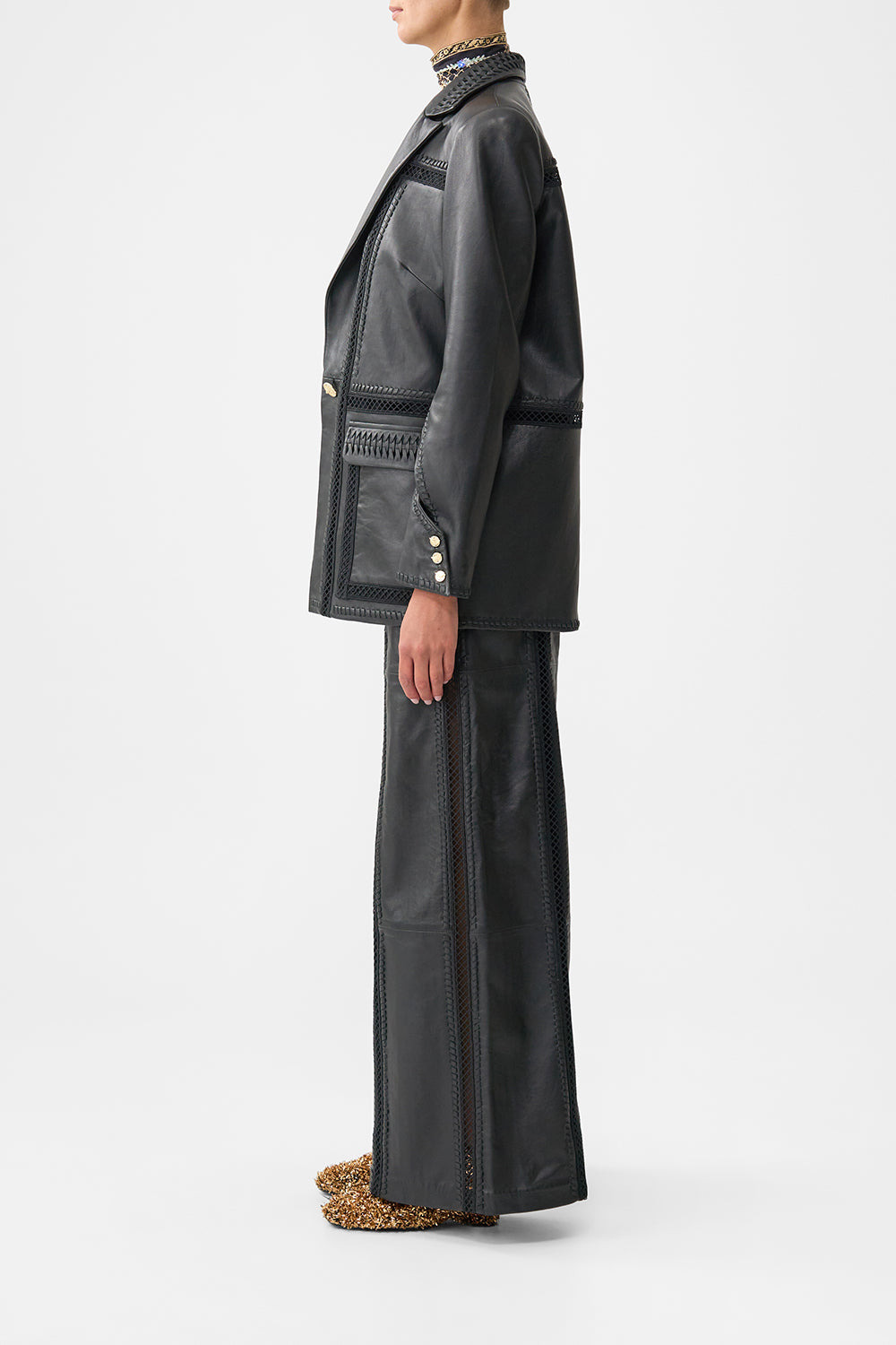LEATHER WIDE LEG PANT - 4