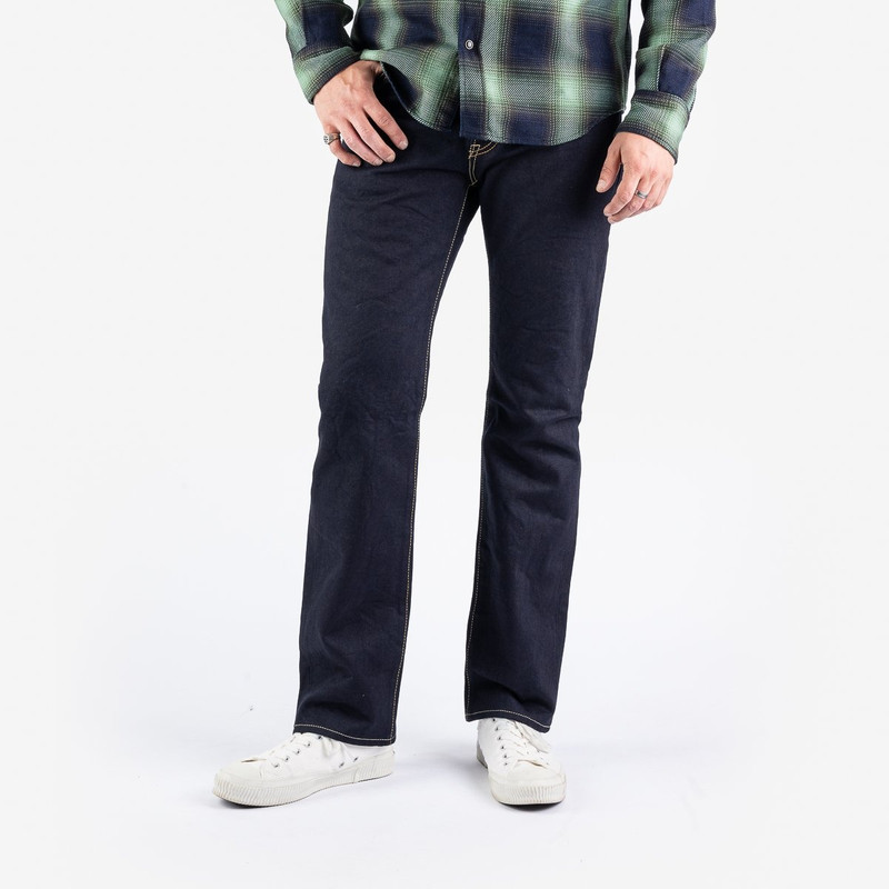 Iron Heart IH-666S-142ib-c 14oz Selvedge Denim Slim Straight Cut Jeans - Indigo/Black outlook