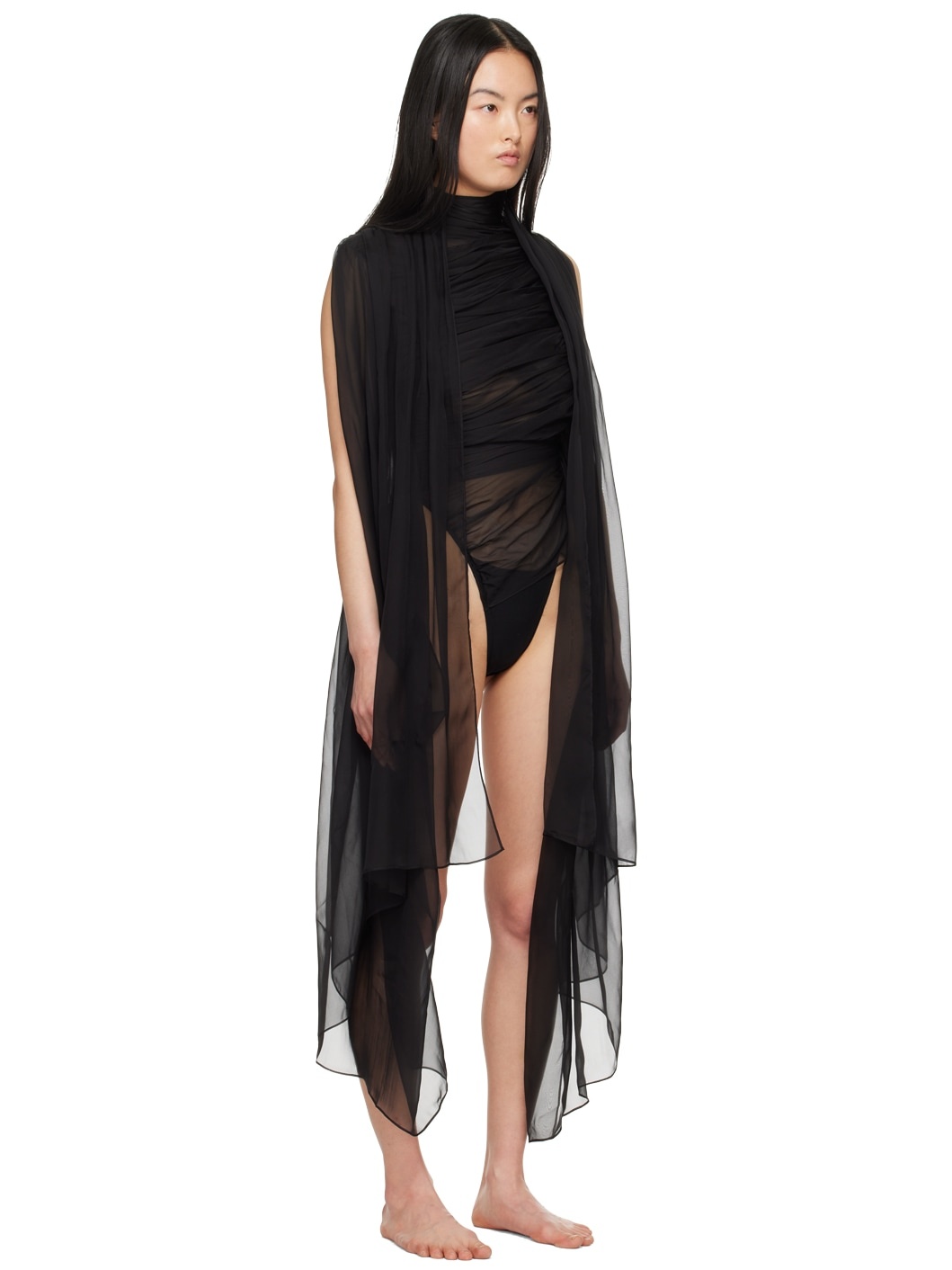 Black Draped Bodysuit - 4