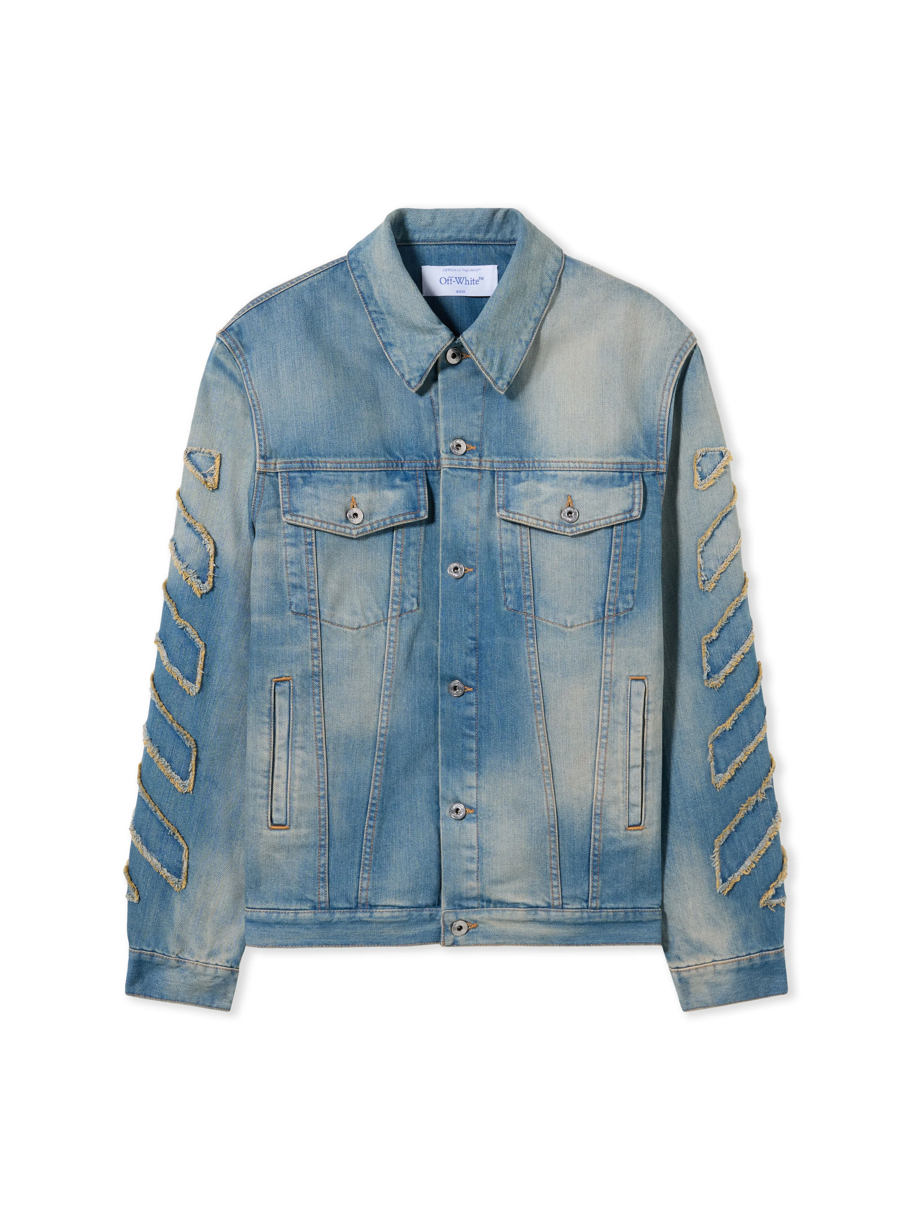 Diagonal Raw Patch Denim Jacket - 1