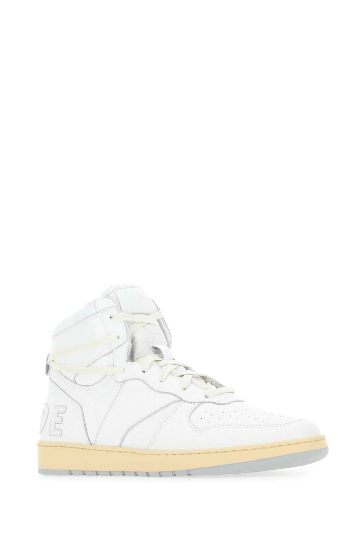 Rhude Men White Leather Rhecess Sneakers - 2