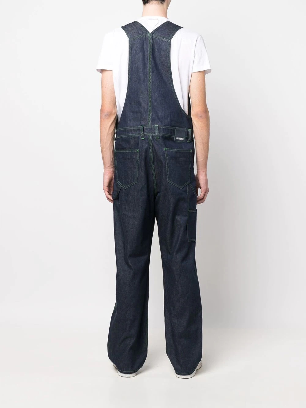 contrast-stitch denim dungarees - 4