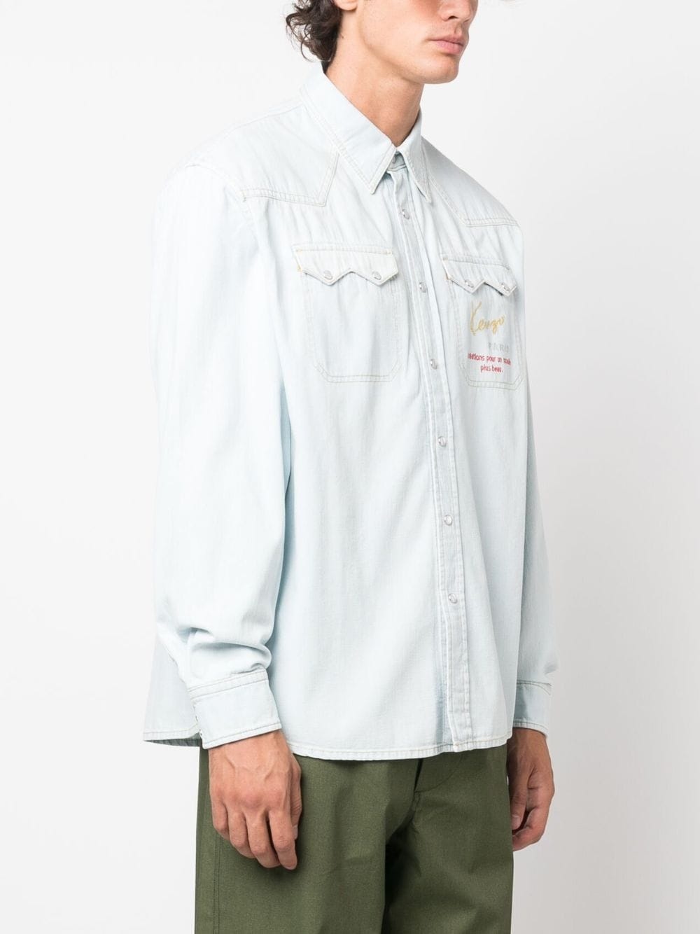 Cowboy logo-embroidered denim shirt - 3