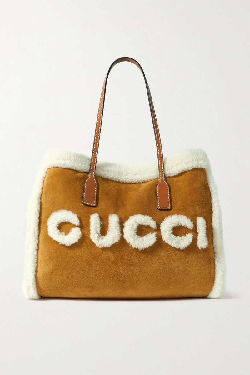 Leather-trimmed shearling tote 1