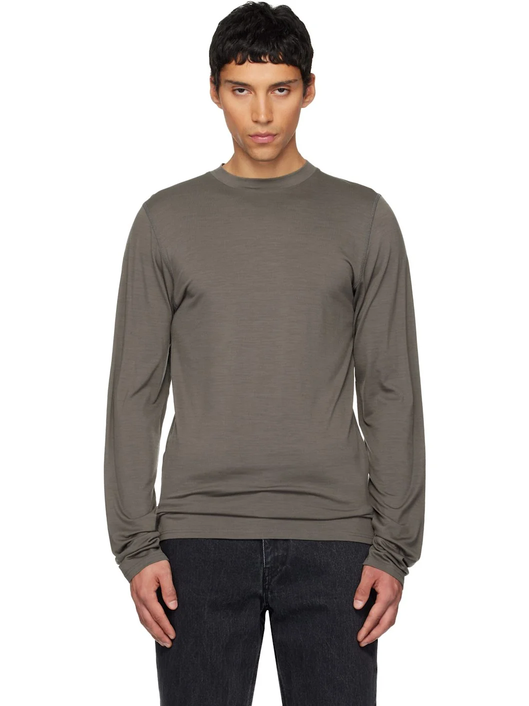 Gray Roundneck Jersey Wool T-shirt - 1