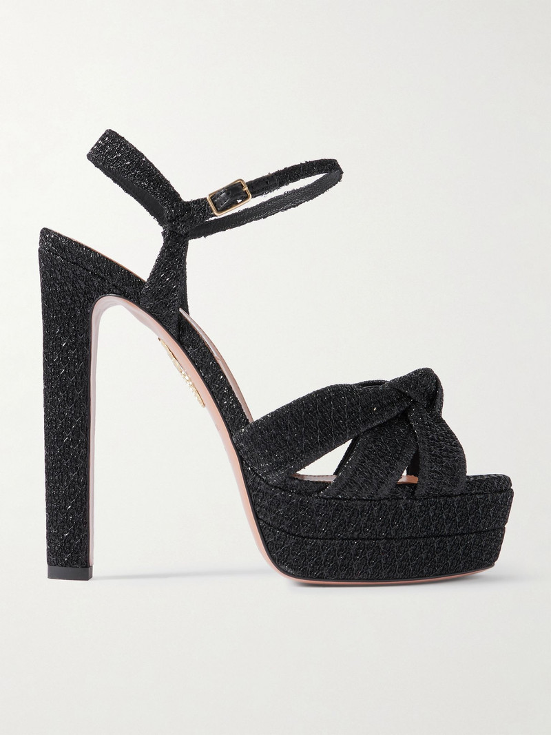 Nina Plateau 130 knotted metallic woven platform sandals Black 1