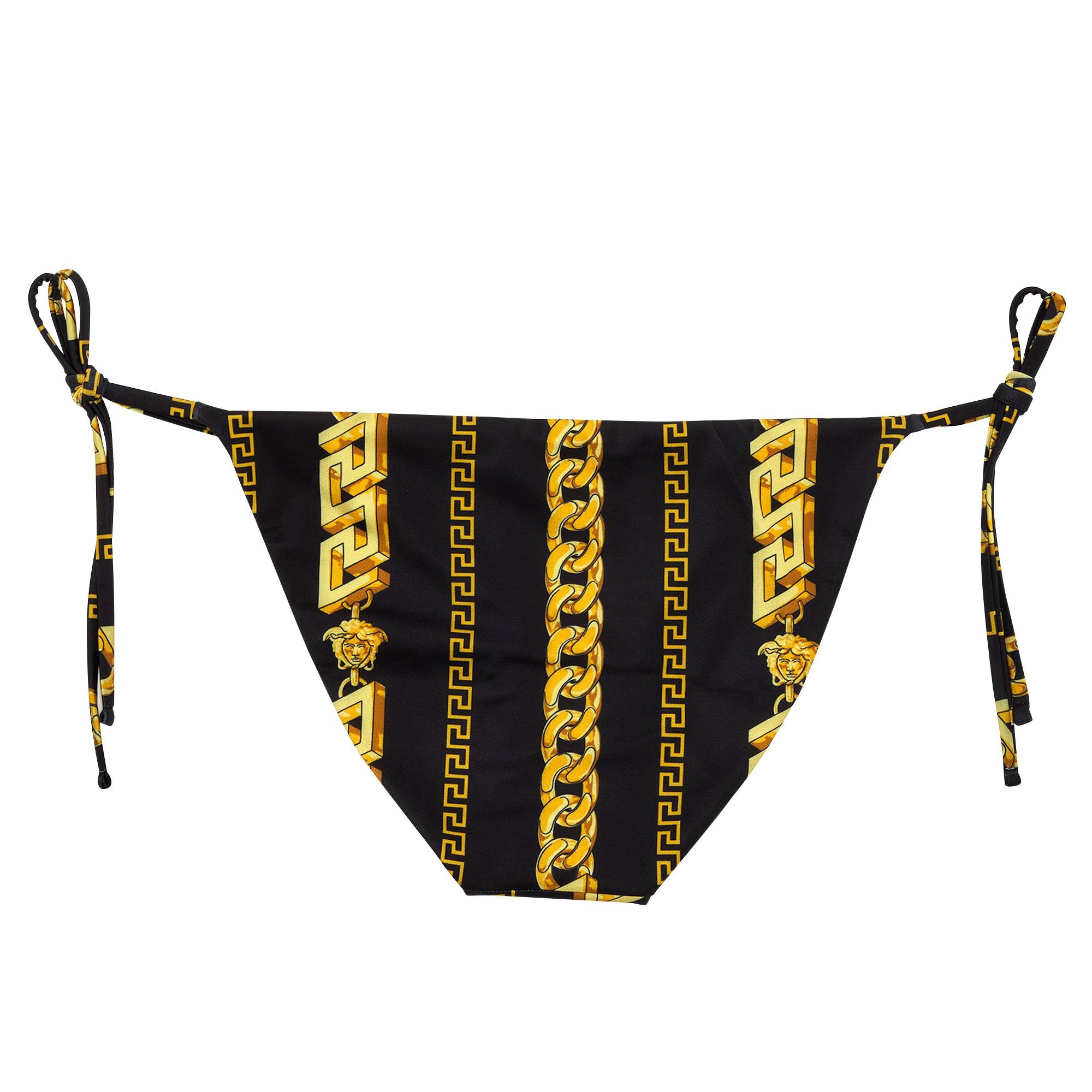 Versace Chain Pinstripe Bikini Bottoms 'Black/Gold' - 2