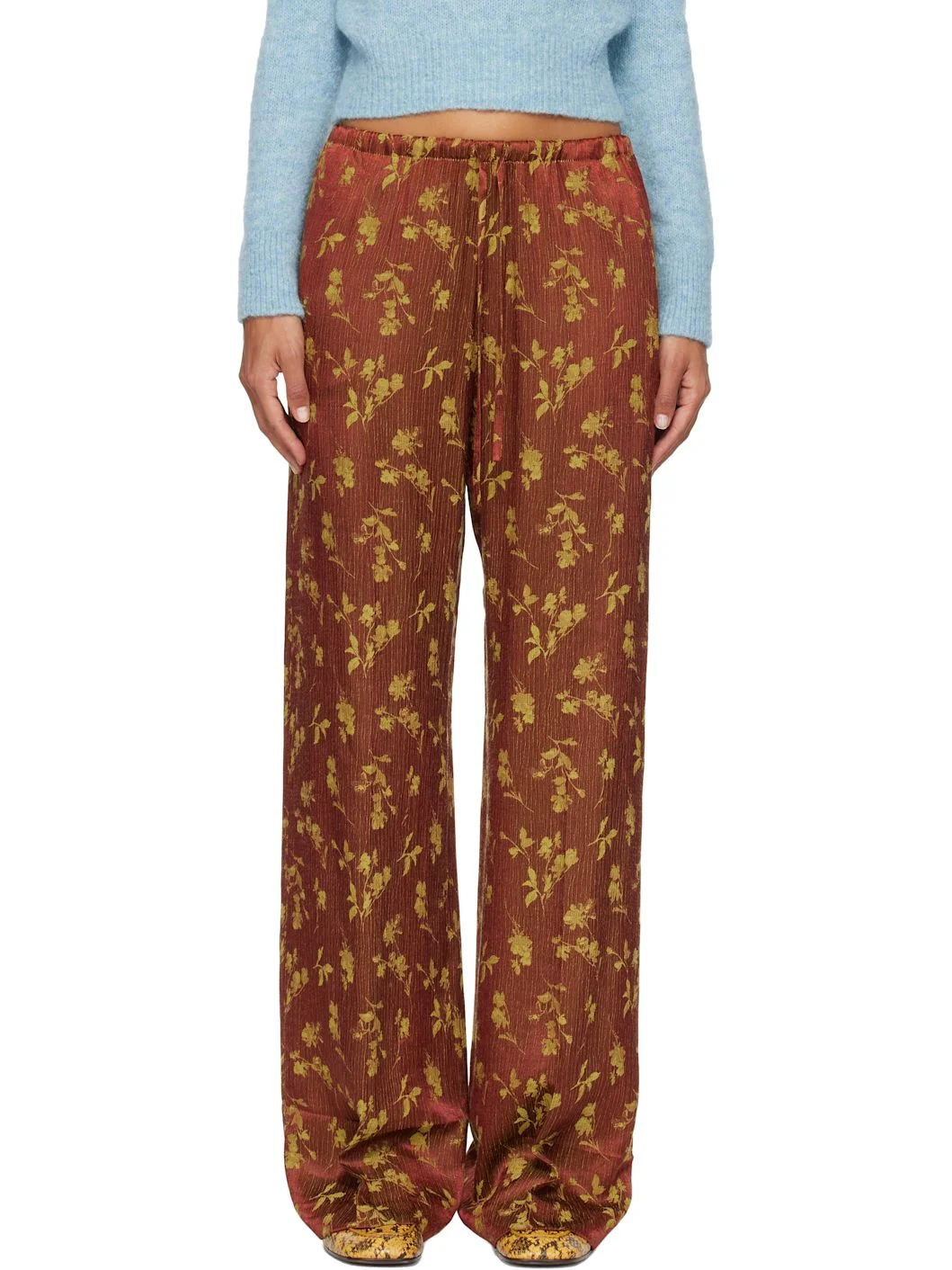 Brown Elasticated Jacquard Trousers - 1
