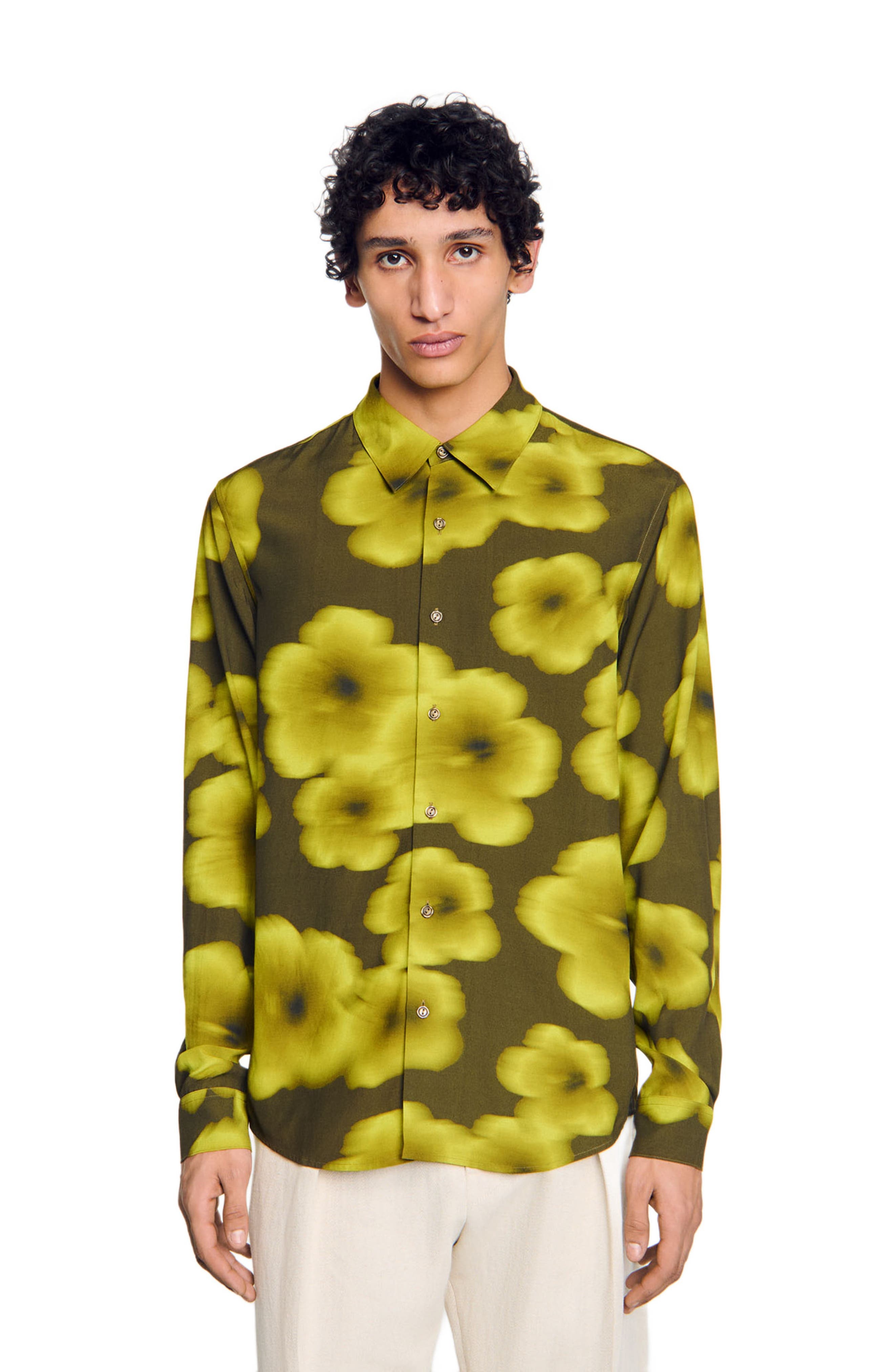 SANDRO Loose-fit floral shirt in Super Green at Nordstrom - 3