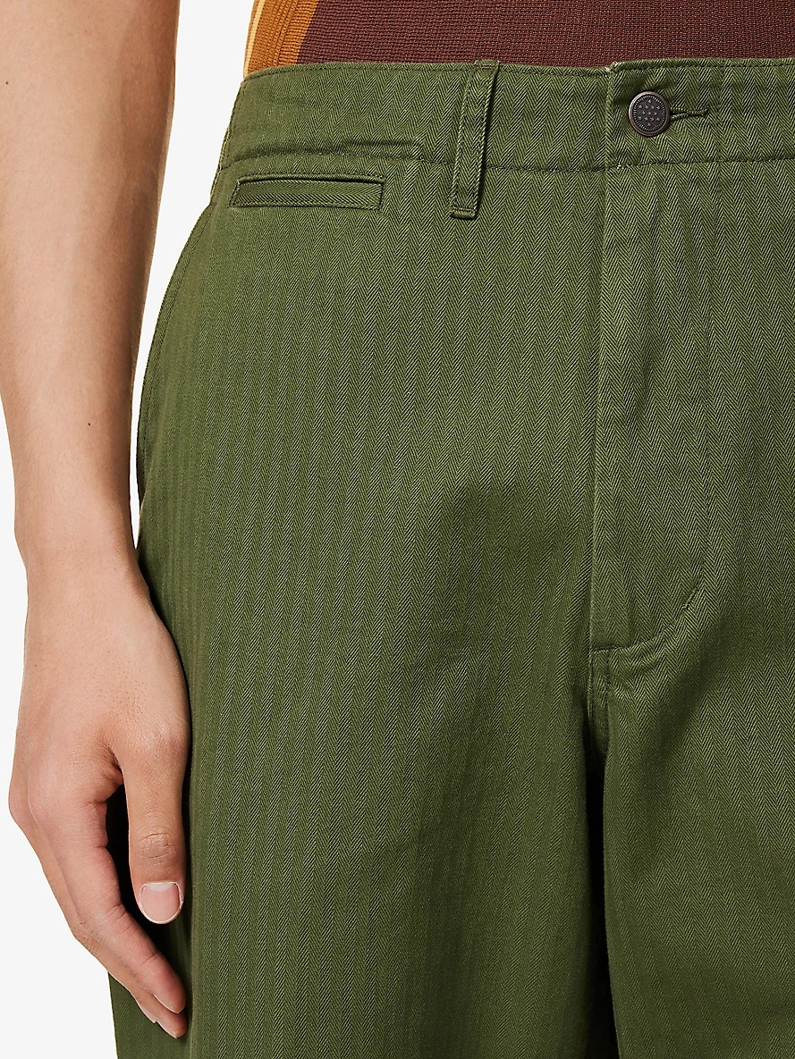 Herringbone regular-fit wide-leg cotton trousers - 5