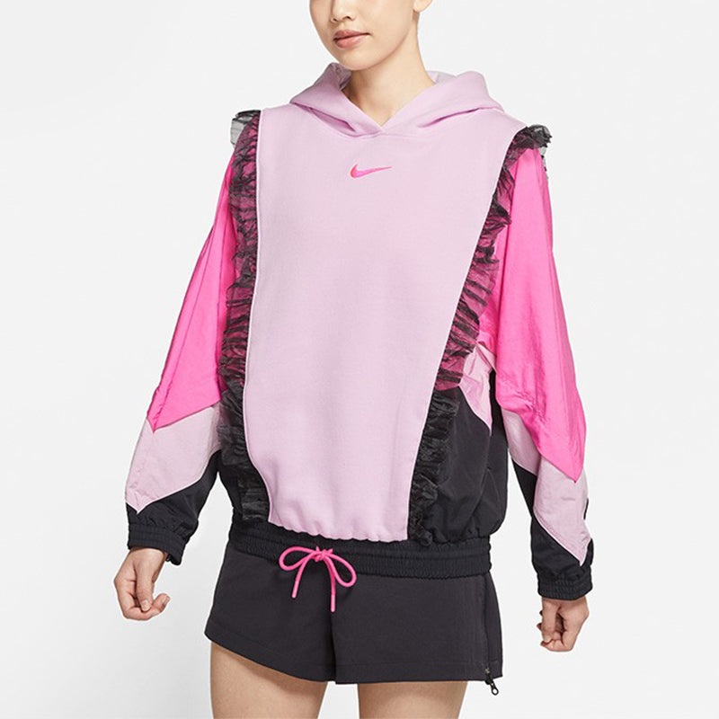 (WMNS) Nike Sportswear New Year Contrast Color Stitching Lace Fleece Lined Stay Warm Pullover Hoodie - 3