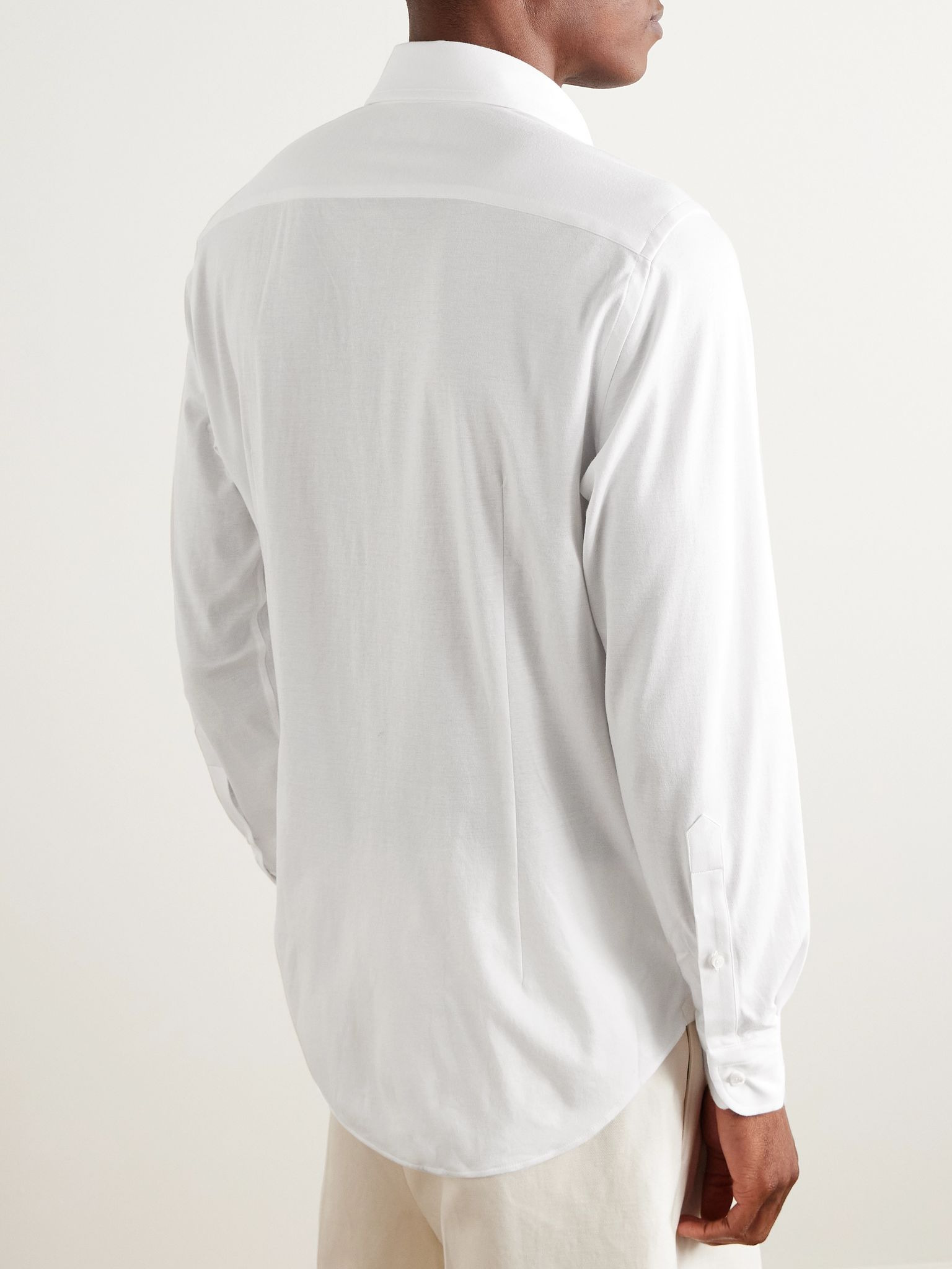Andrew Cutaway-Collar Cotton-Jersey Shirt White - 4